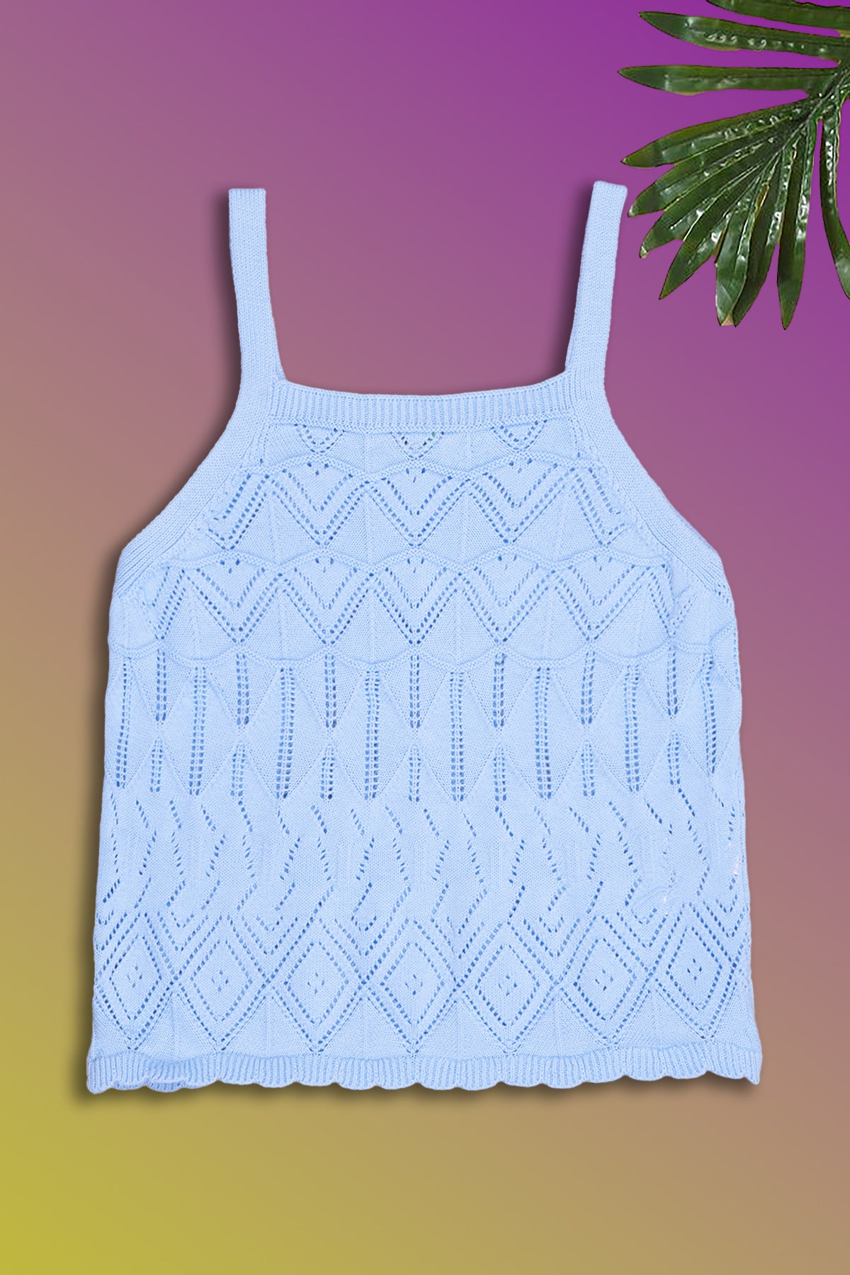 Light Blue Self Design Regular Fit Top for Girls - Image 1