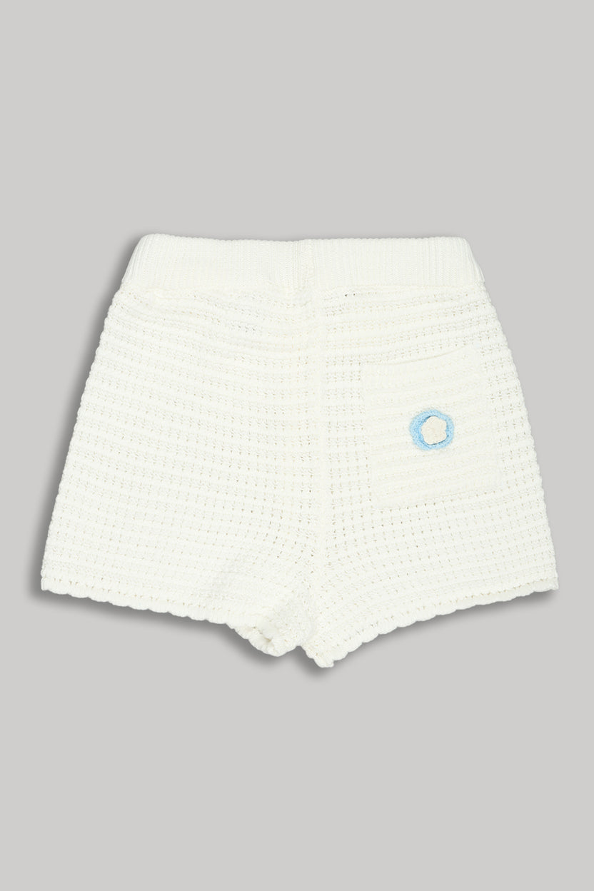 White Self Design Regular Fit Shorts for Girls - Image 2