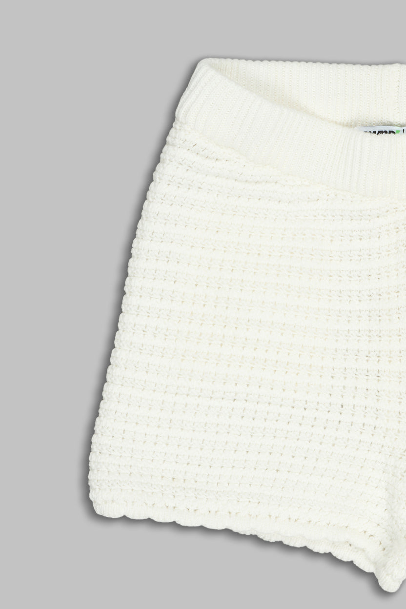 White Self Design Regular Fit Shorts For Girls - Image 4
