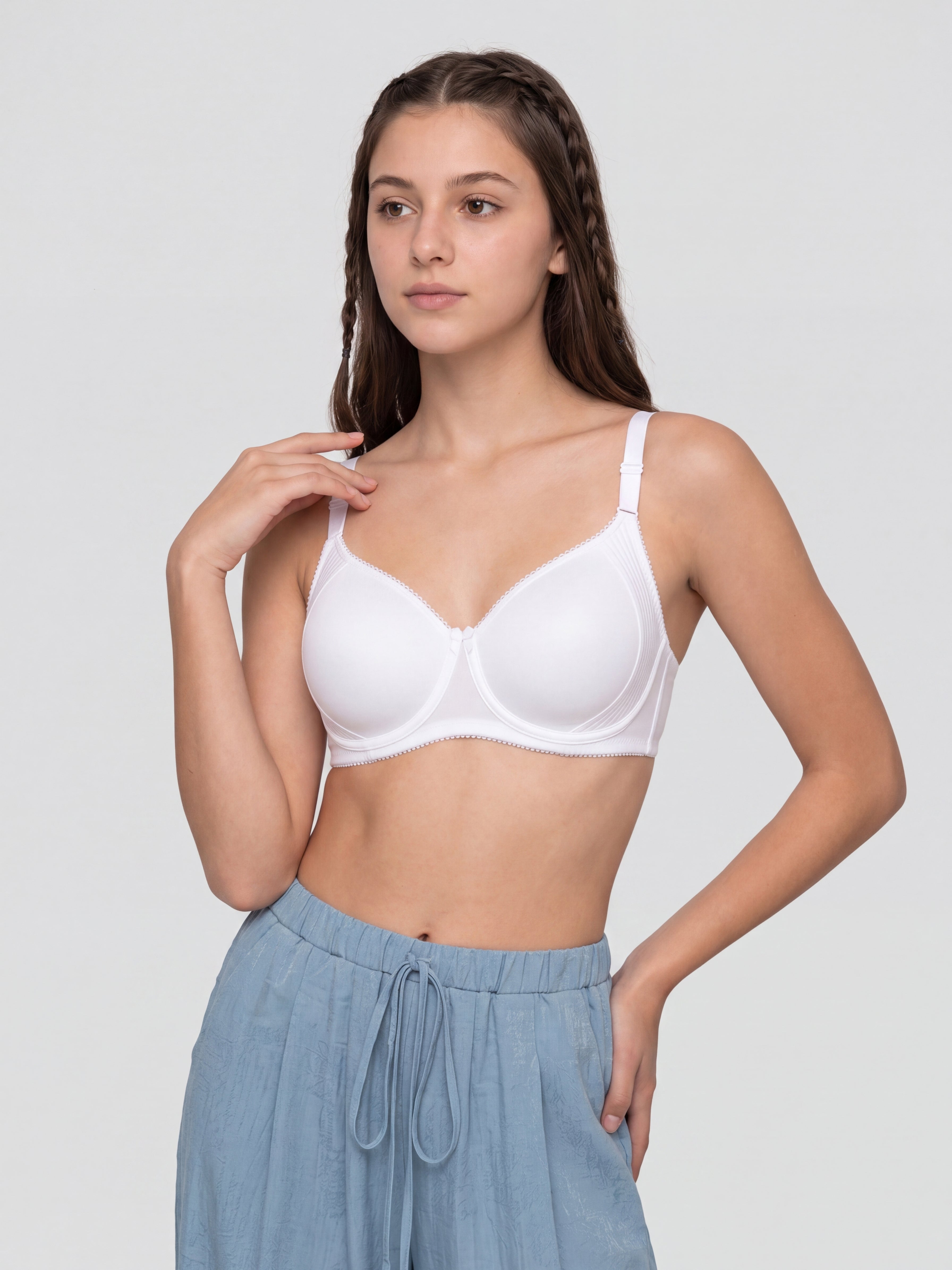 White Solid Regular Fit Bra for Women - Image 3