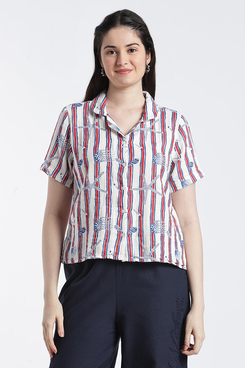 Red Stripes Regular Fit Shirt For Women - Image 2