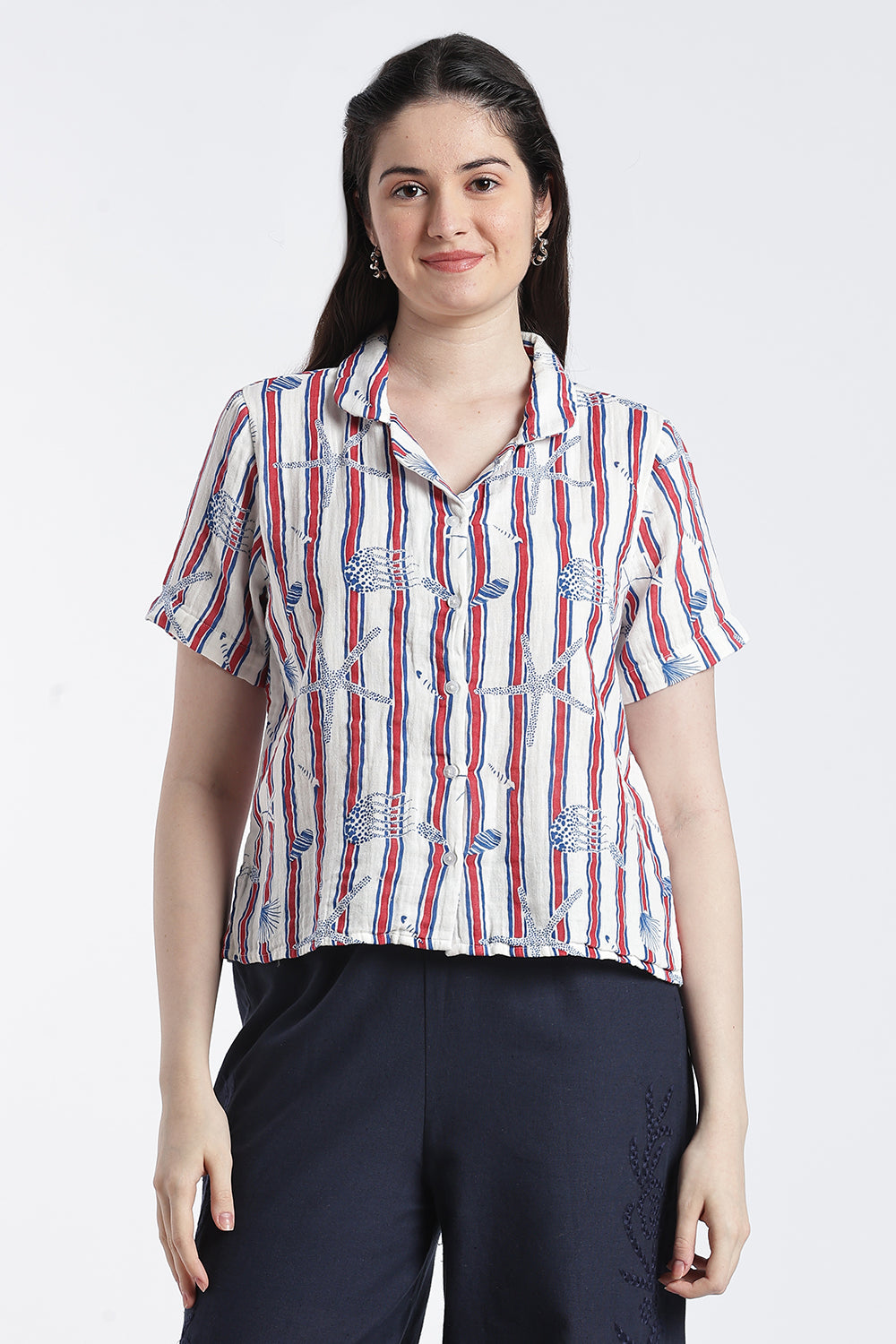 Red Stripes Regular Fit Shirt For Women - Image 2