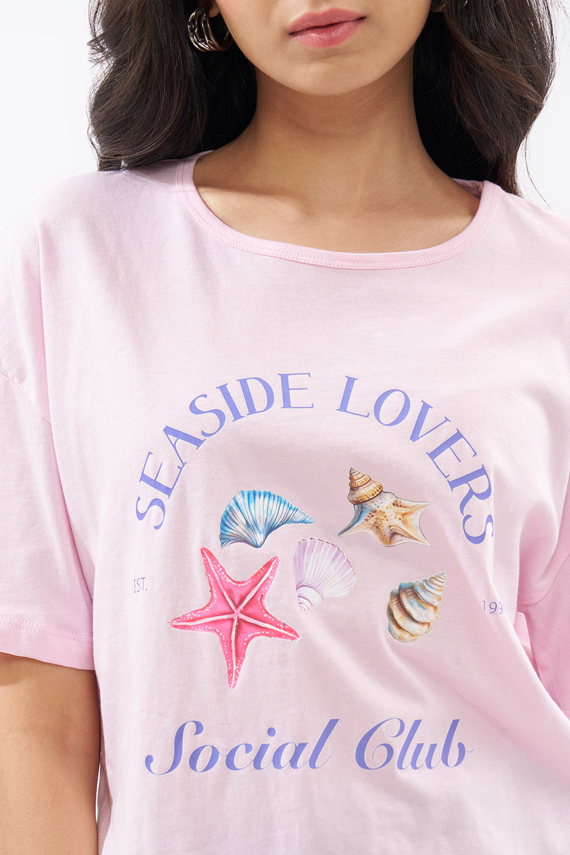 Pink Aquatic Graphic T-Shirt For Women - Image 3