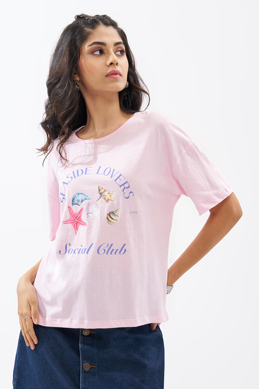 Pink Aquatic Graphic T-Shirt For Women - Image 2