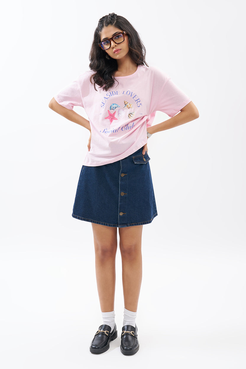 Pink Aquatic Graphic T-Shirt For Women - Image 6