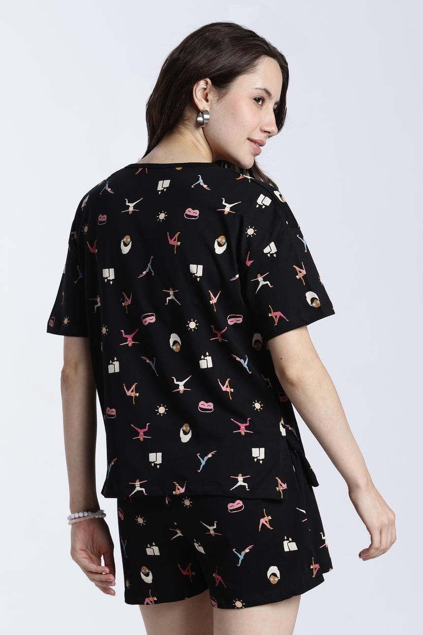 Black Yoga Theme Regular Fit T-Shirt For Women - Image 5