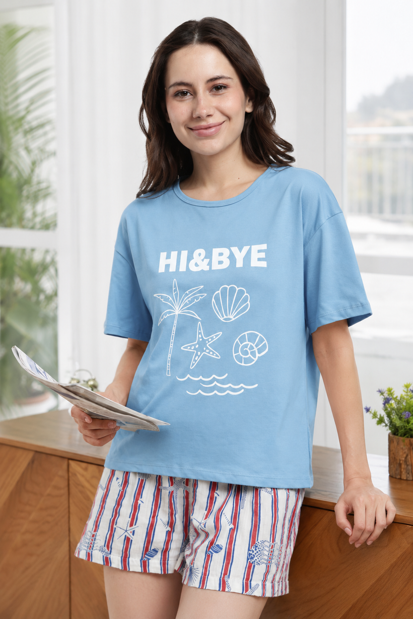 Blue Graphic Regular Fit T-Shirt For Women - Image 1