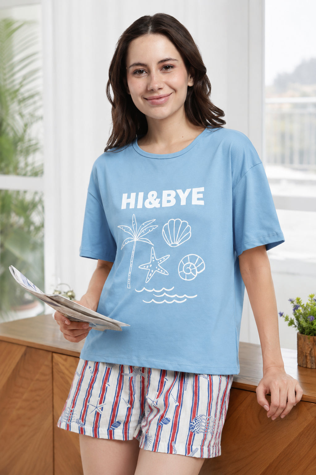 Blue Graphic Regular Fit T-Shirt for Women - Image 1