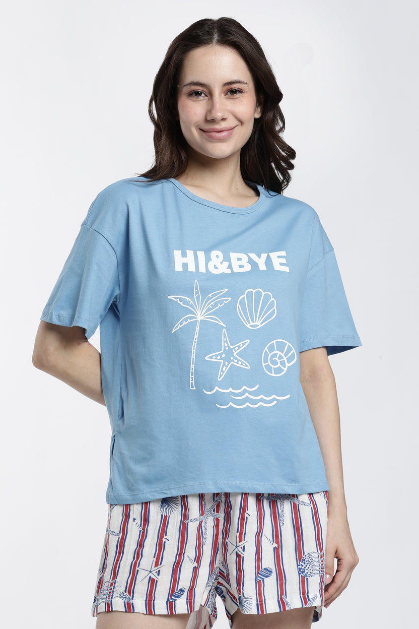 Blue Graphic Regular Fit T-Shirt For Women - Image 2