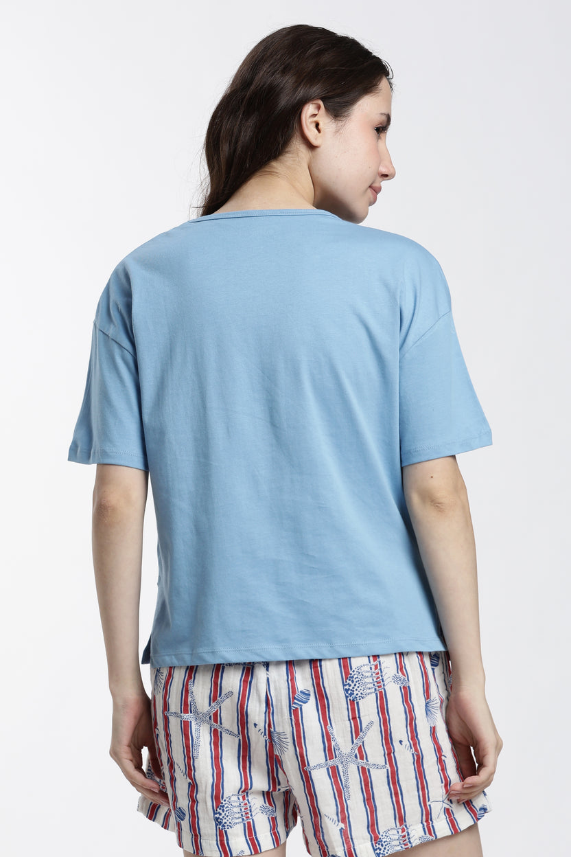 Blue Graphic Regular Fit T-Shirt For Women - Image 5