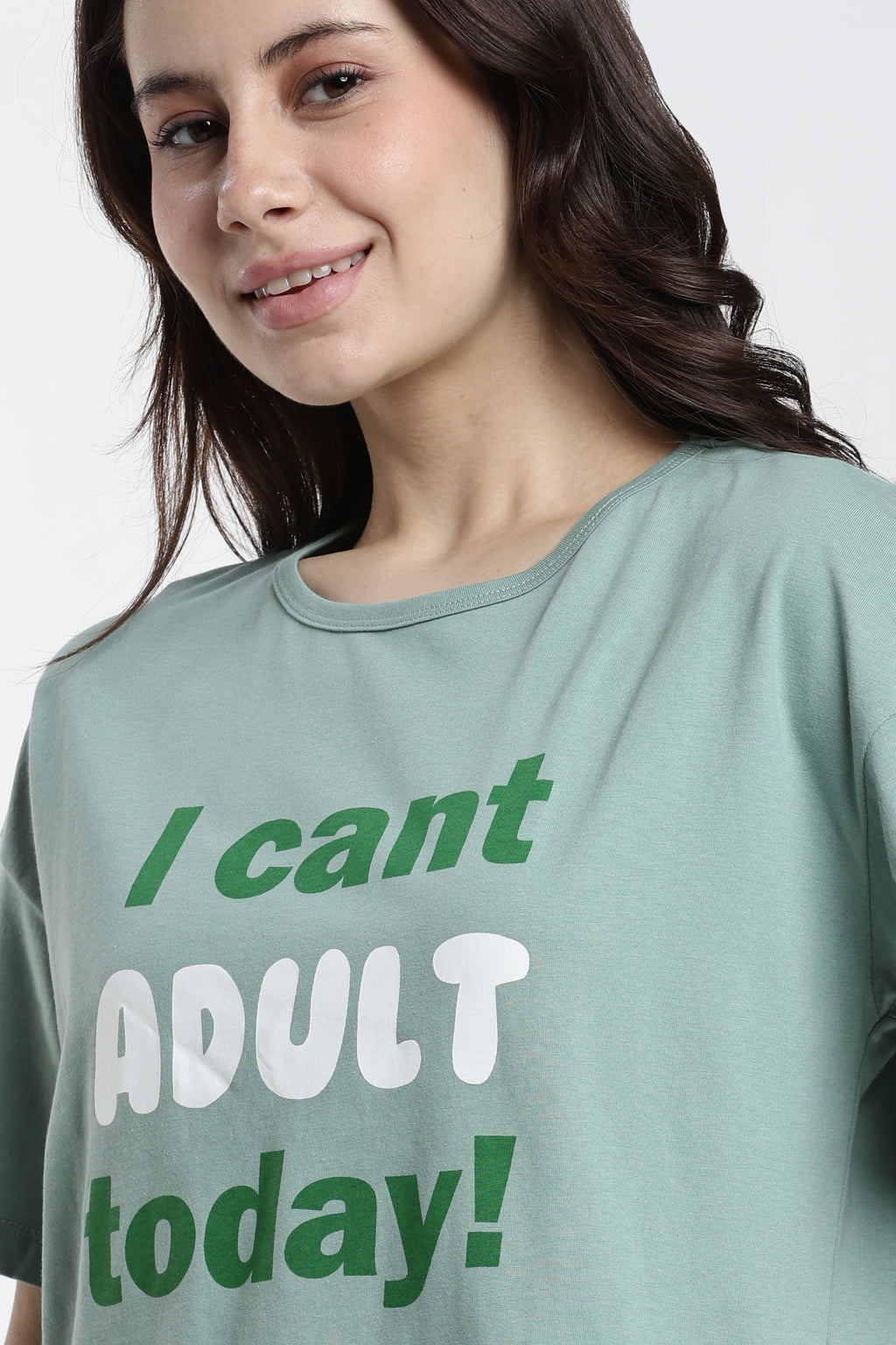 Green Typographic Regular Fit T-Shirt for Women - Image 3