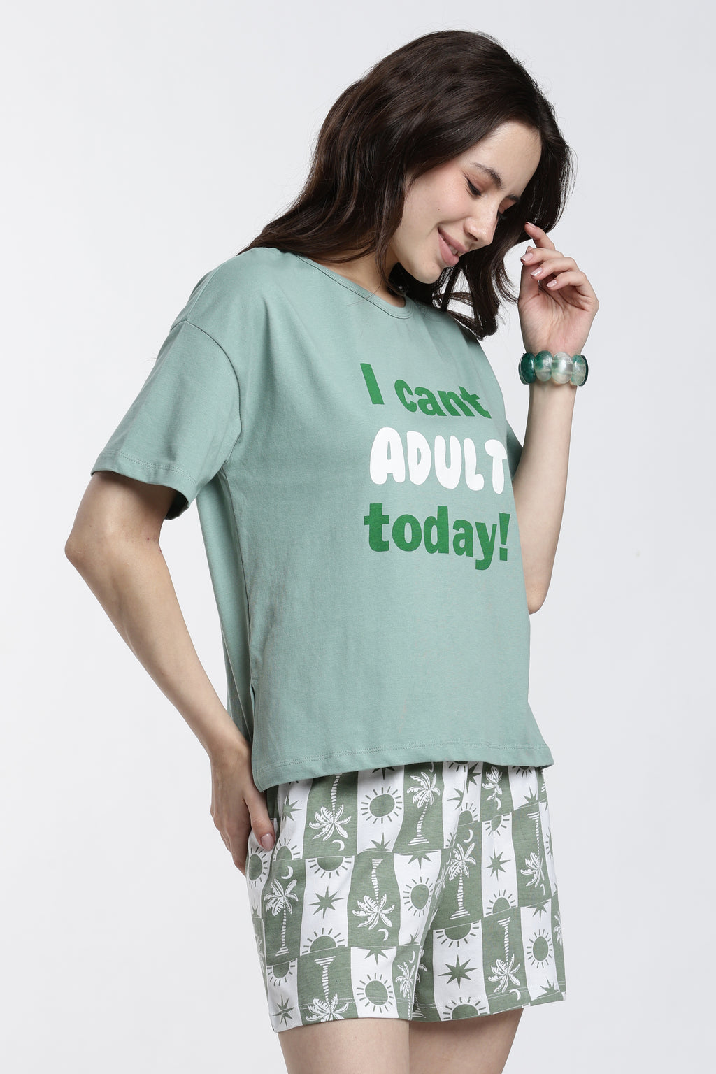 Green Typographic Regular Fit T-Shirt for Women - Image 4