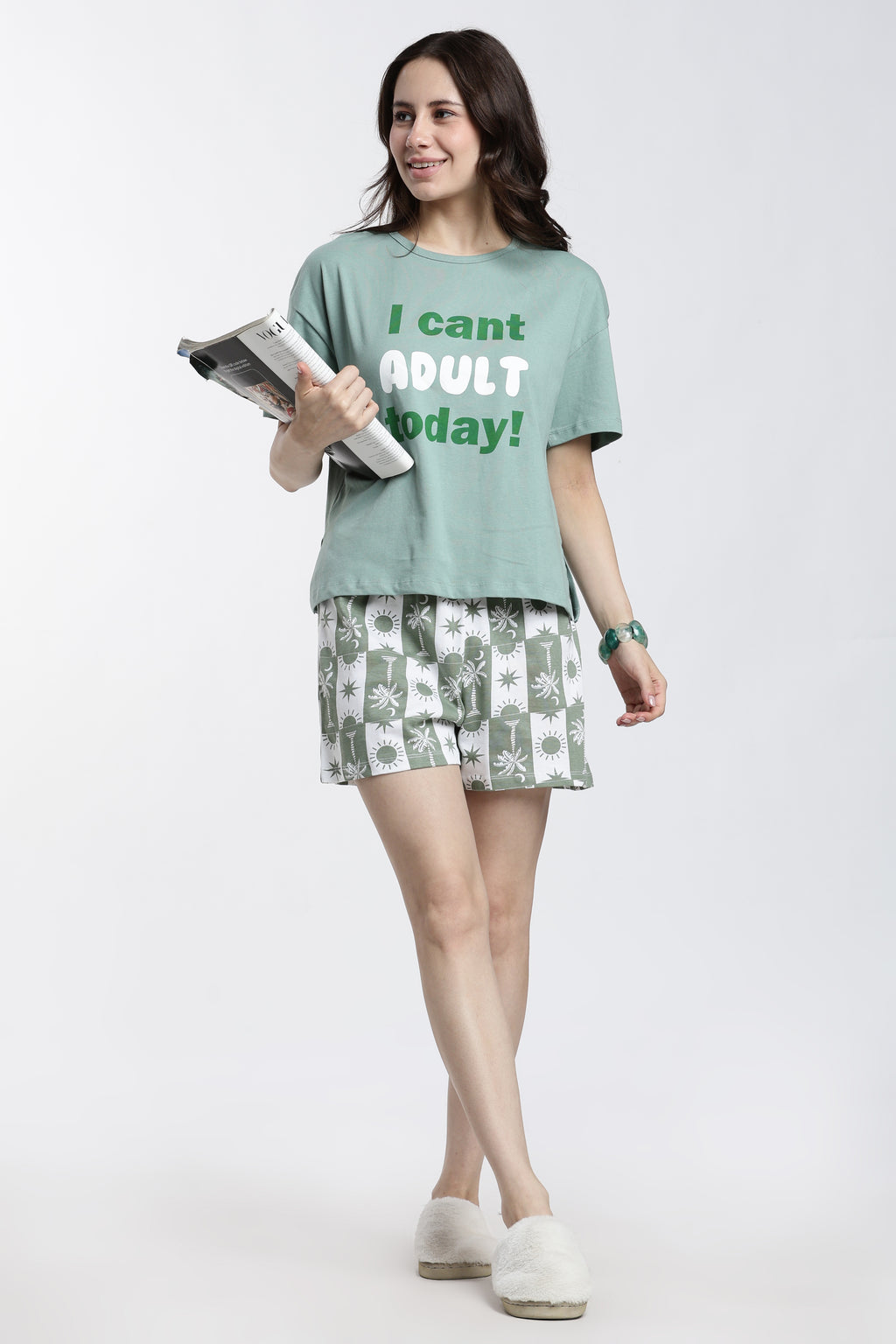 Green Typographic Regular Fit T-Shirt for Women - Image 6
