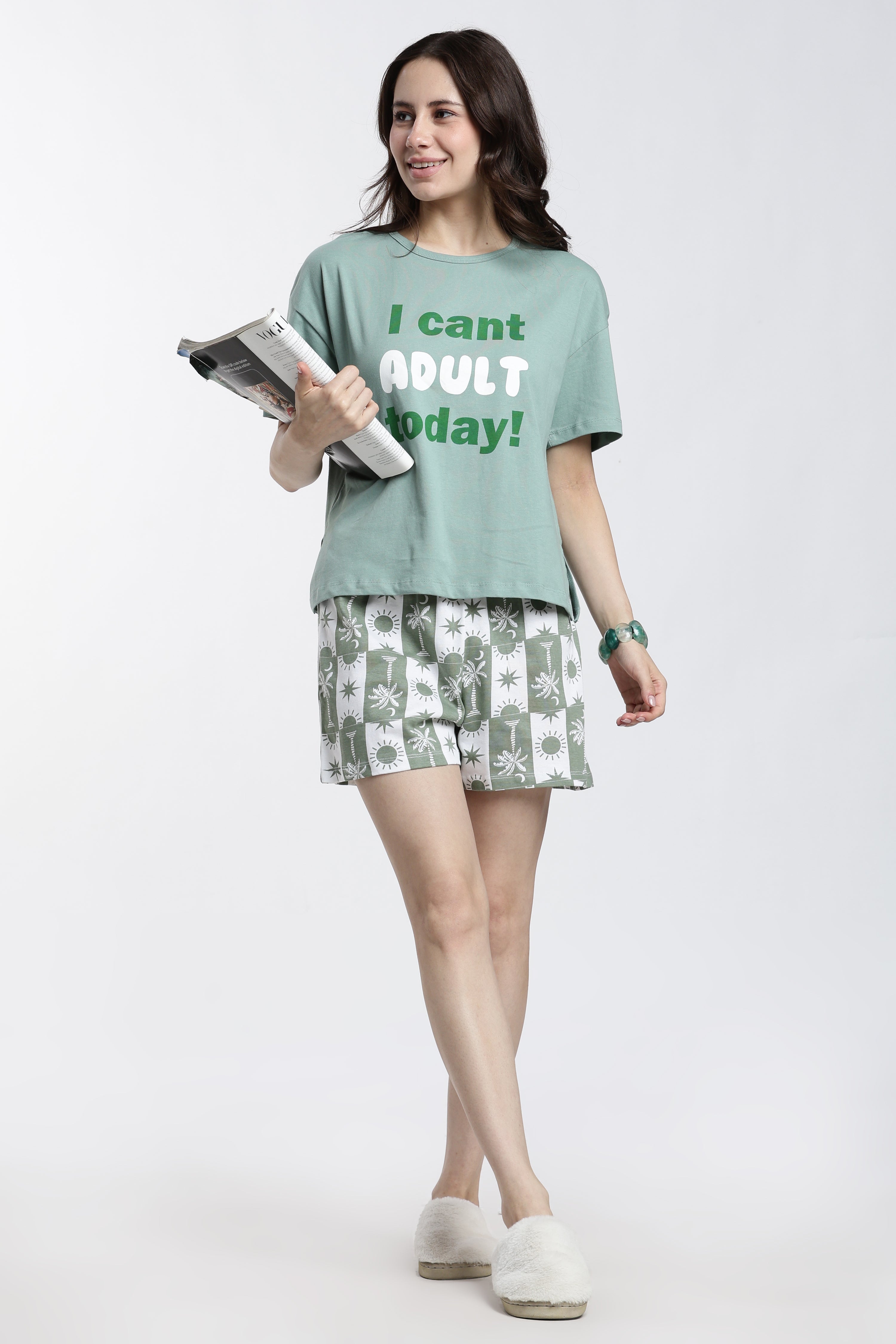 Green Typographic Regular Fit T-Shirt for Women - Image 6