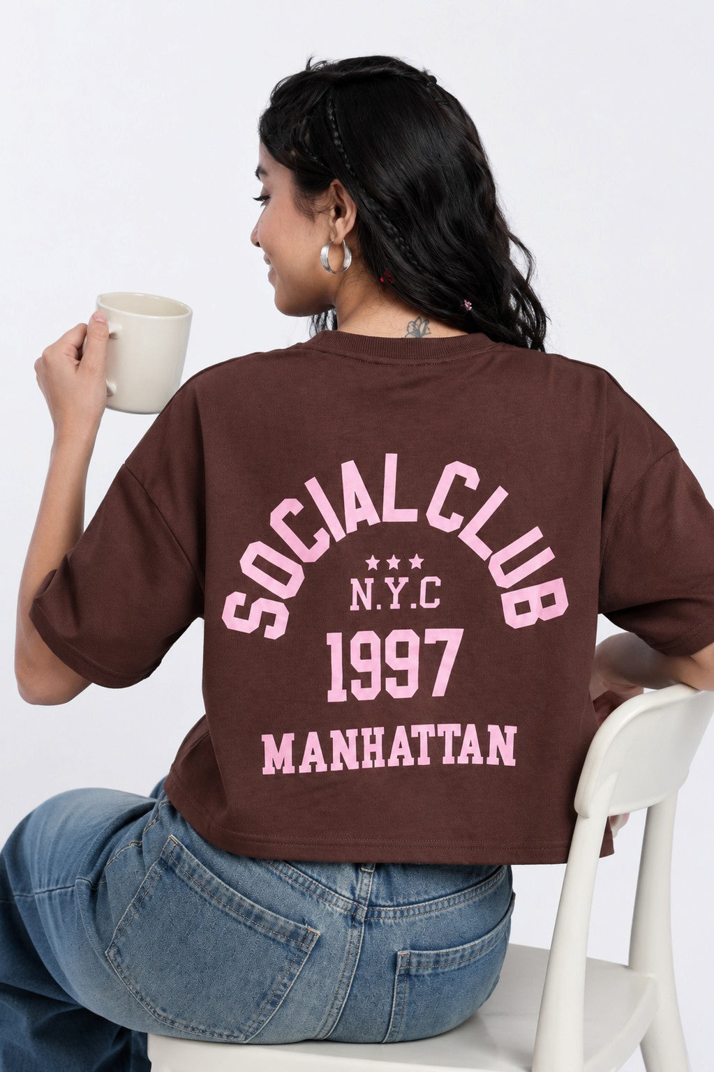 Brown Graphic Regular Fit T-Shirt for Women - Image 1