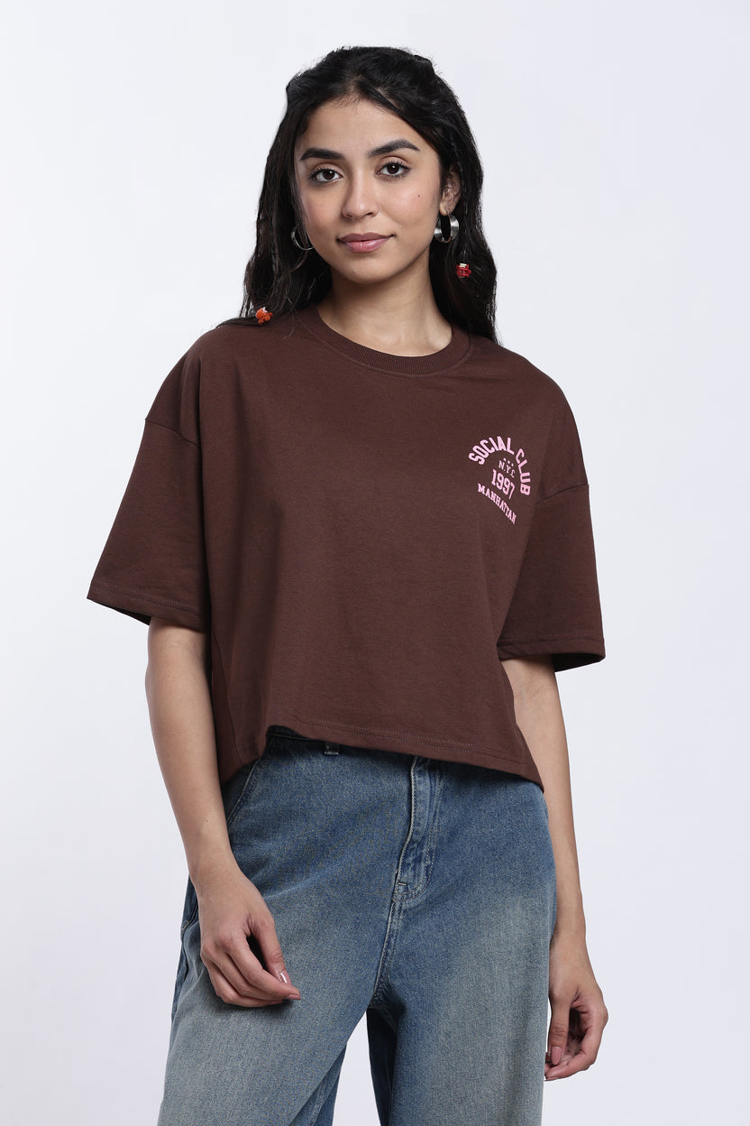 Brown Graphic Regular Fit T-Shirt for Women - Image 2