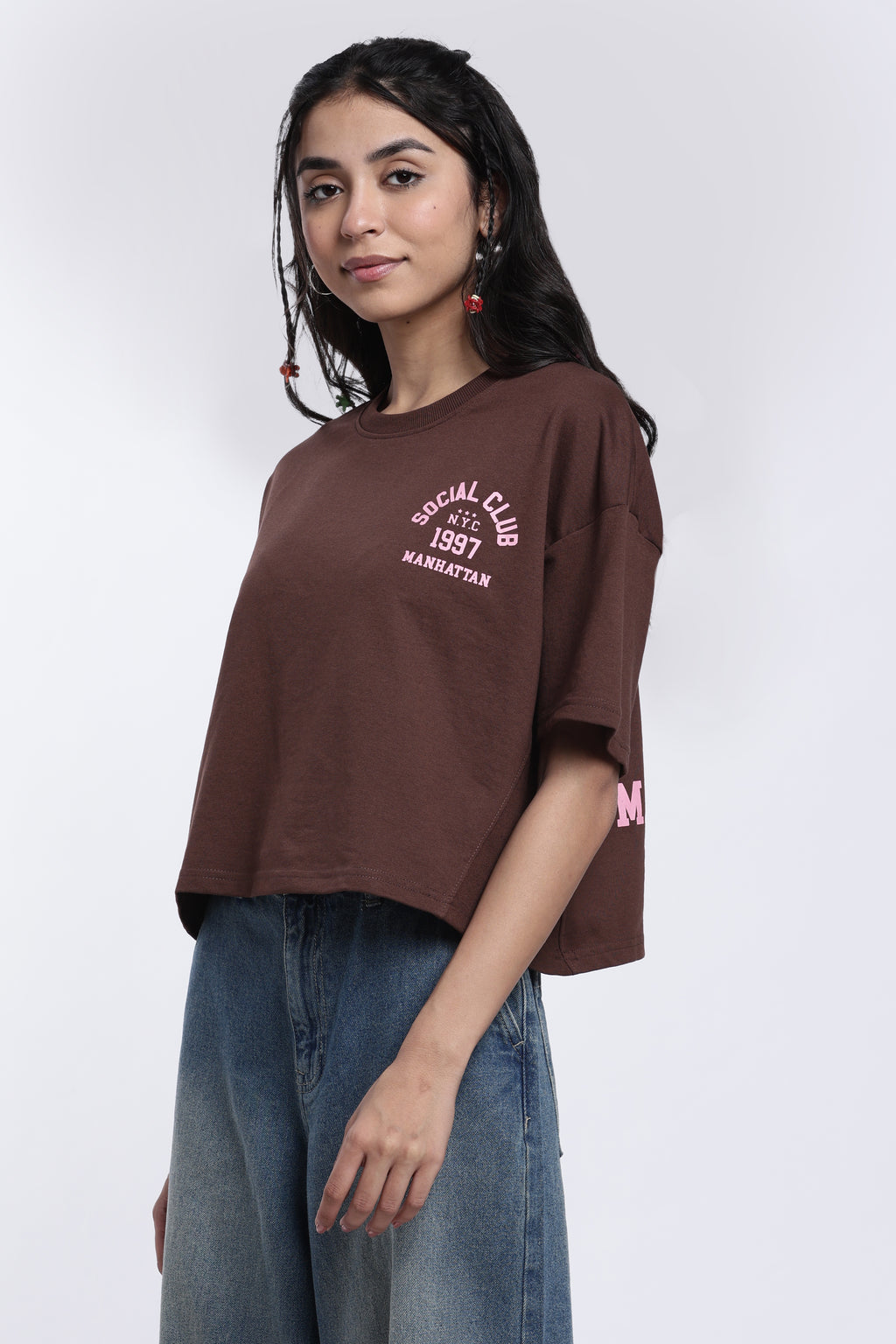 Brown Graphic Regular Fit T-Shirt for Women - Image 4