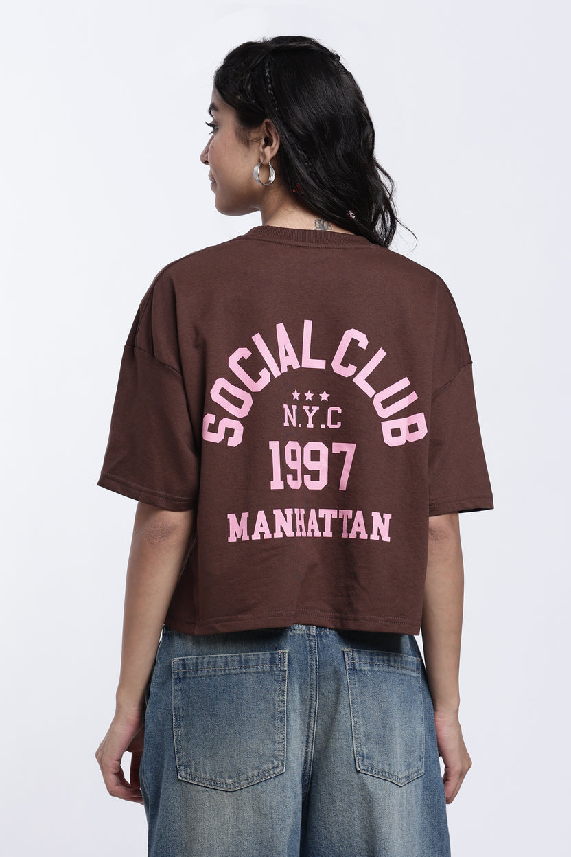 Brown Graphic Regular Fit T-Shirt for Women - Image 5