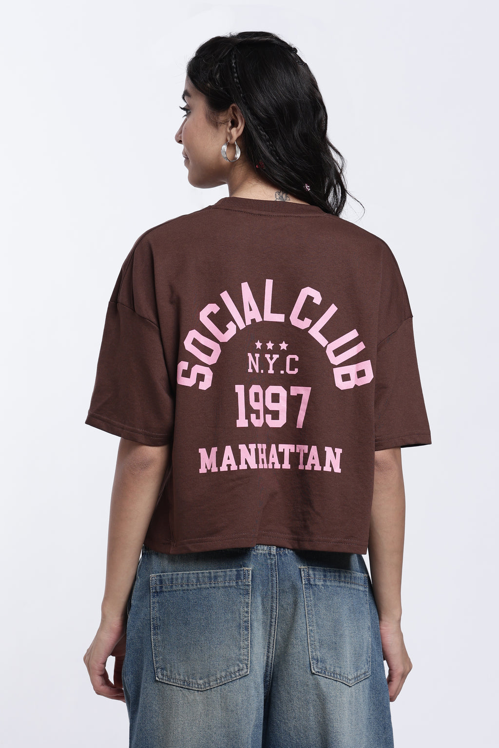 Brown Graphic Regular Fit T-Shirt for Women - Image 5