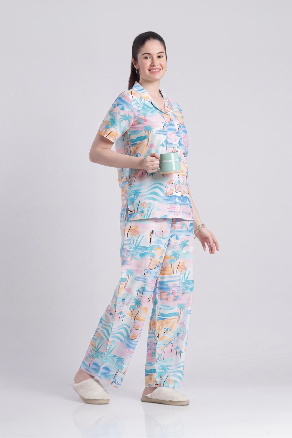 Multi Coloured Conversational Relaxed Fit Nightwear Set For Women - Image 1