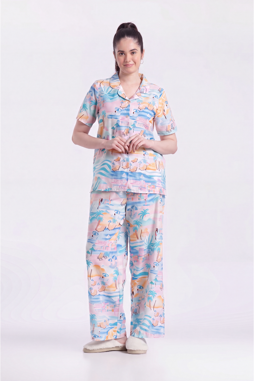 Multi Coloured Conversational Relaxed Fit Nightwear Set For Women - Image 2