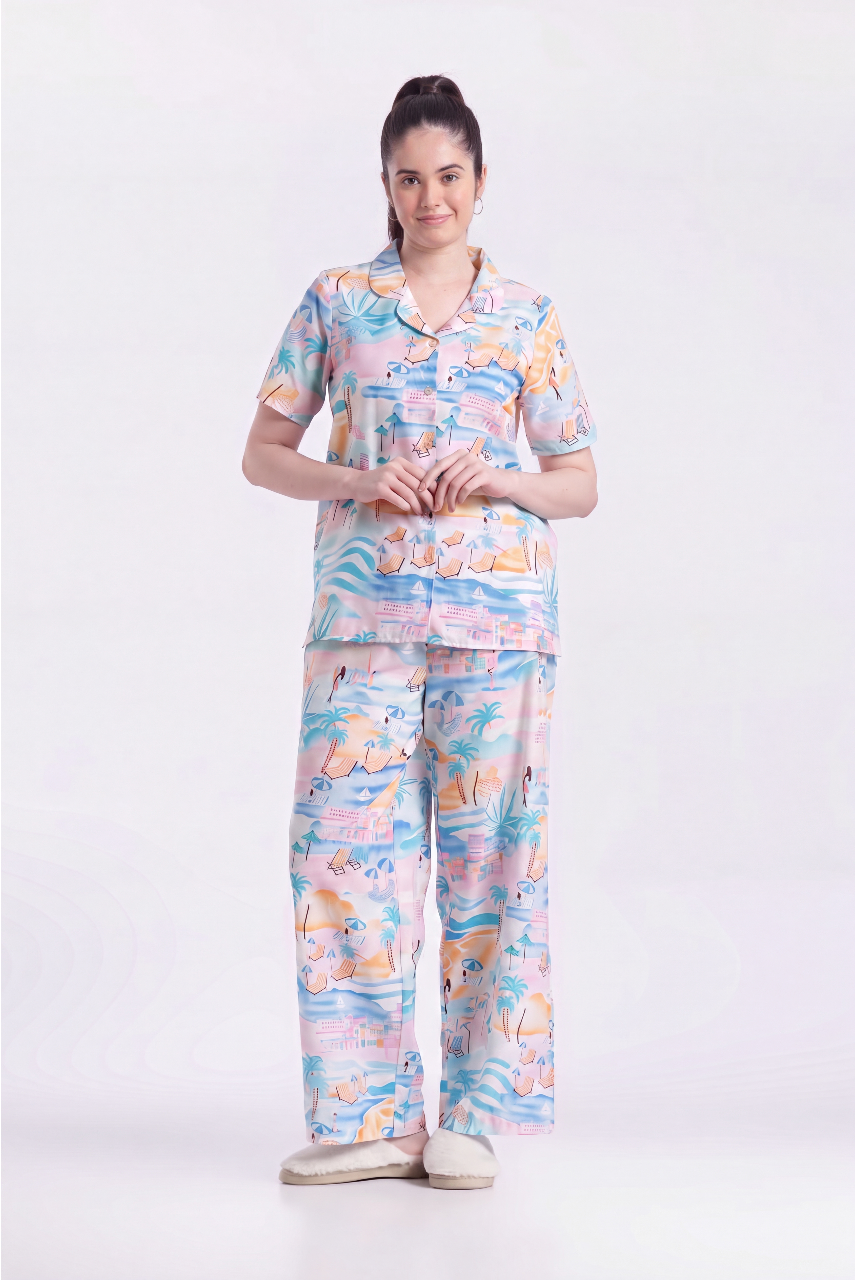 Multi Coloured Conversational Relaxed Fit Nightwear Set For Women - Image 2