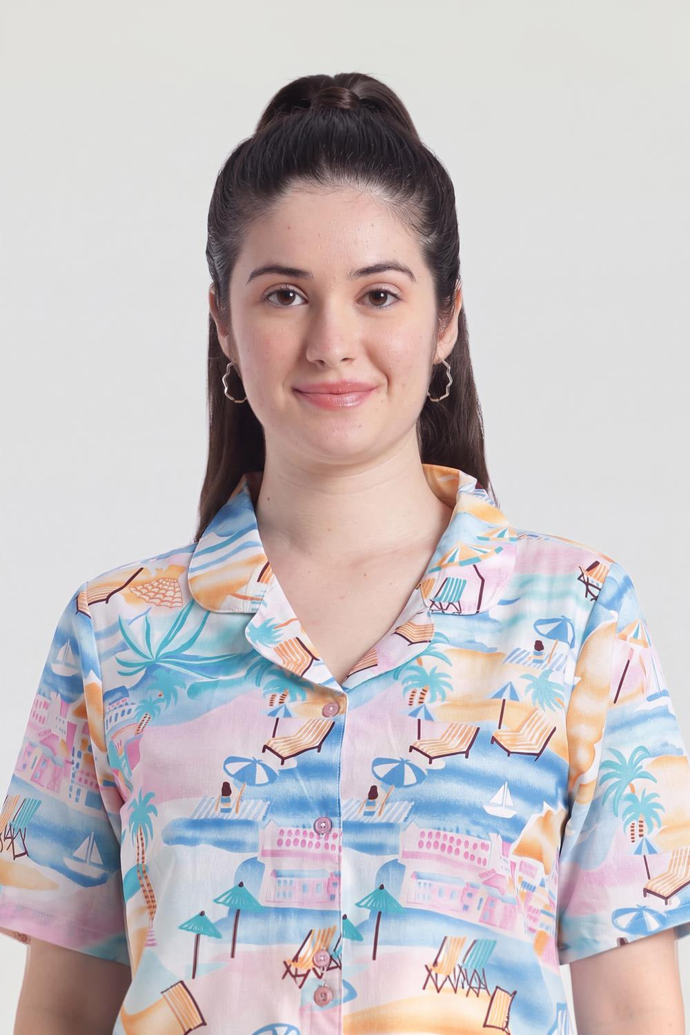 Multi Coloured Conversational Relaxed Fit Nightwear Set For Women - Image 7