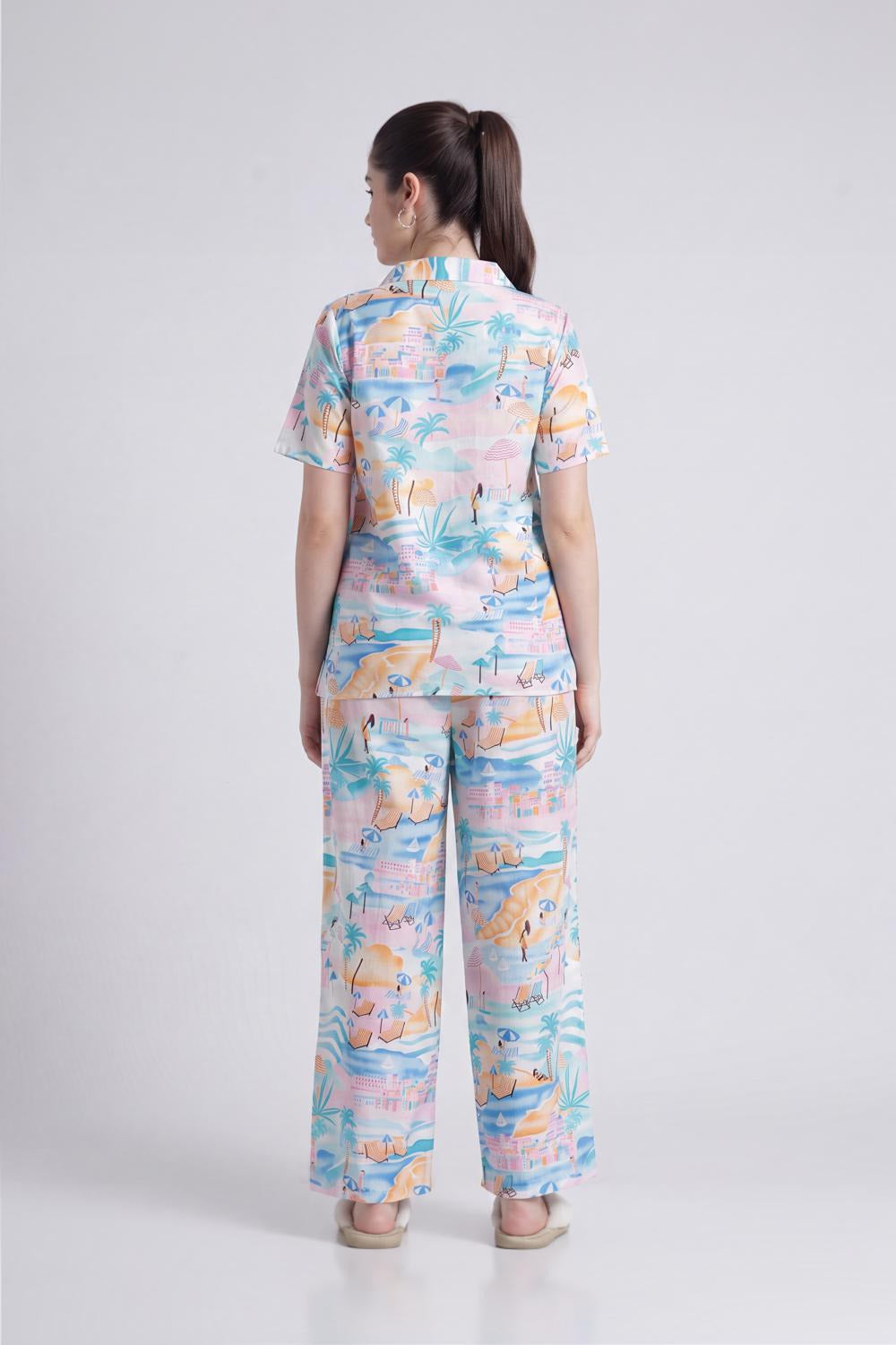 Multi Coloured Conversational Relaxed Fit Nightwear Set For Women - Image 4