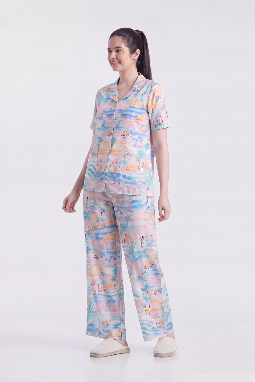 Multi Coloured Conversational Relaxed Fit Nightwear Set For Women - Image 6