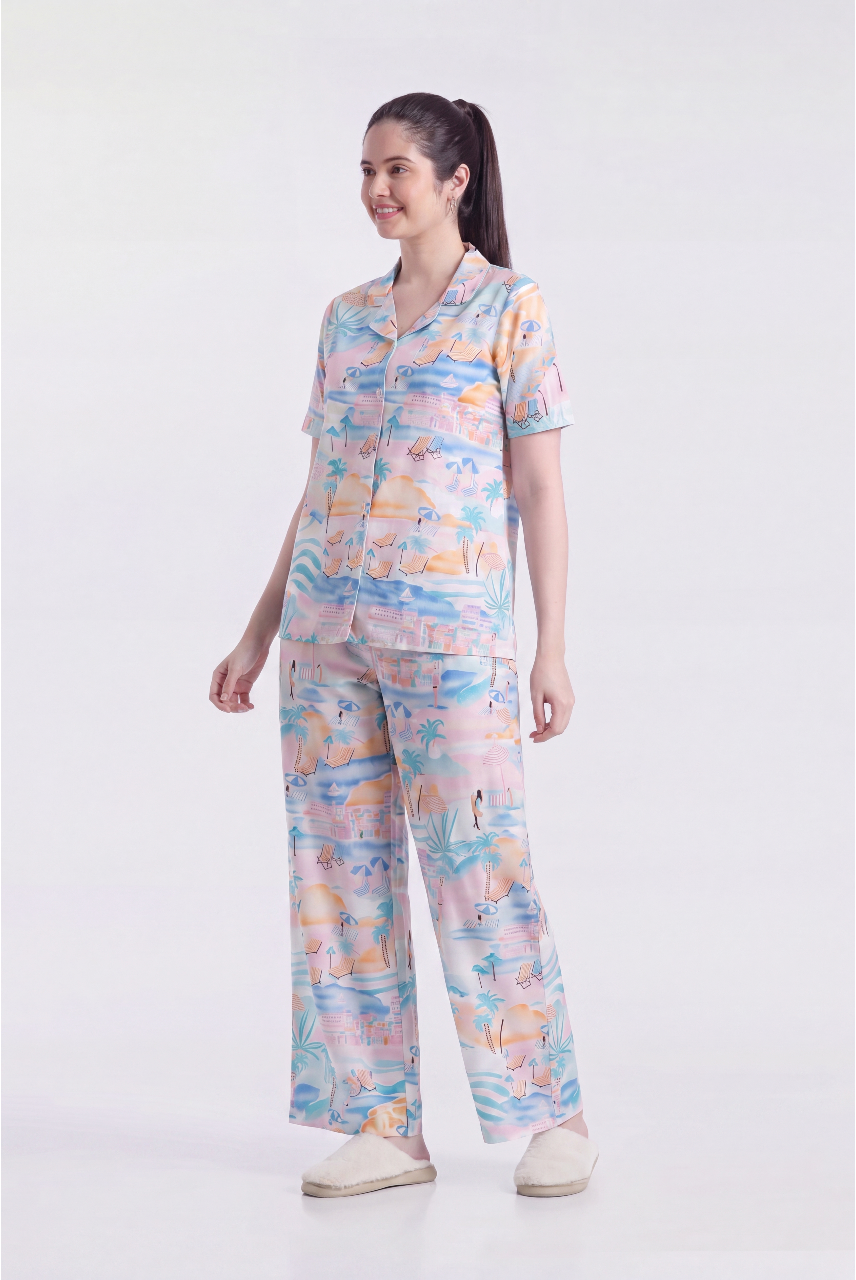 Multi Coloured Conversational Relaxed Fit Nightwear Set For Women - Image 6