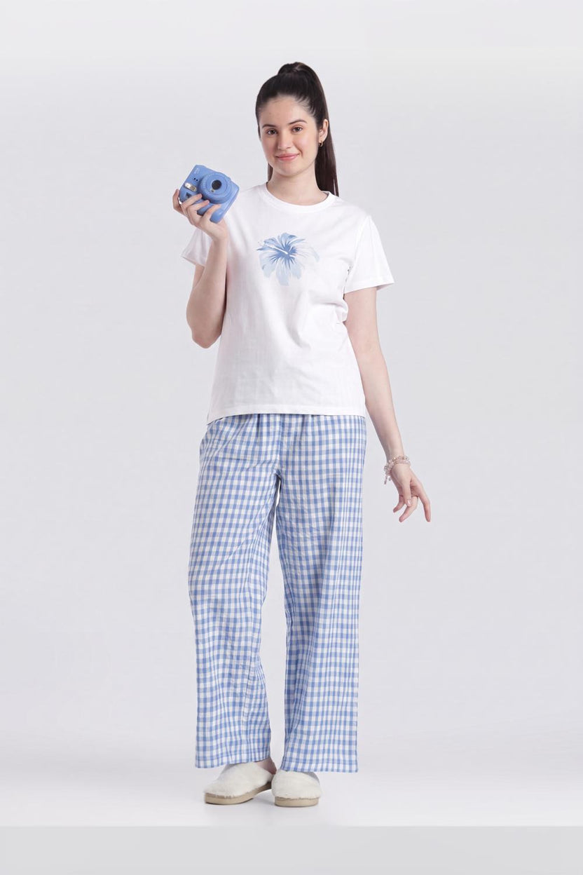 Blue Graphic Straight Fit Nightwear Set For Women - Image 1
