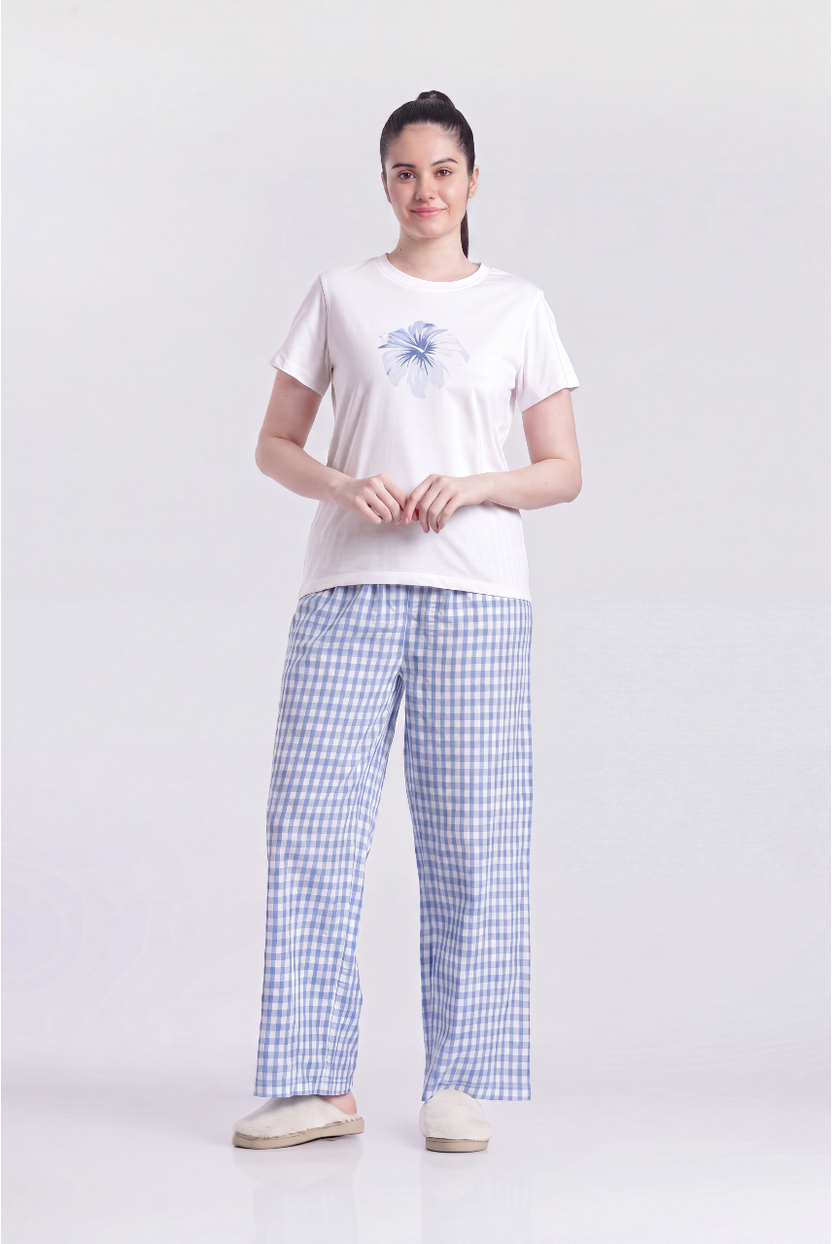 Blue Graphic Straight Fit Nightwear Set For Women - Image 2