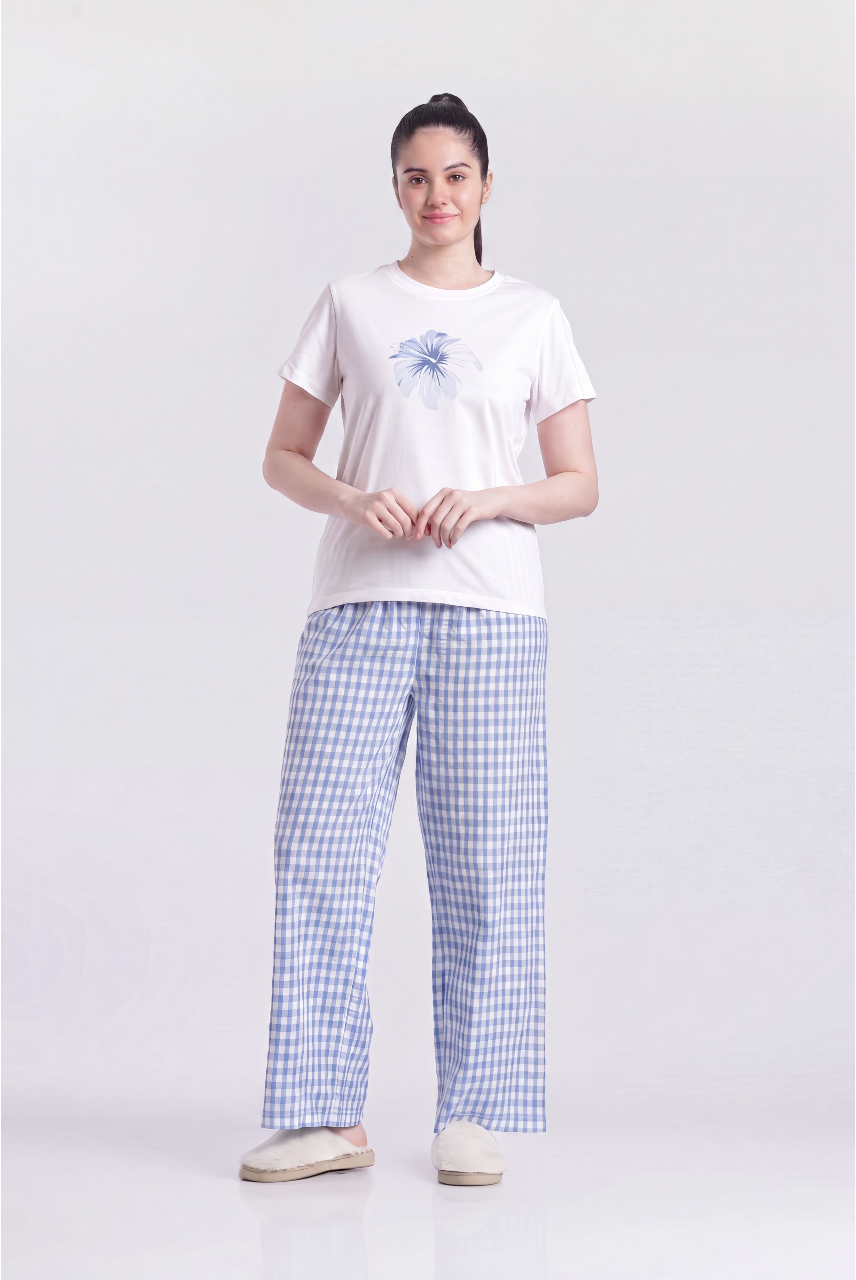 Blue Graphic Straight Fit Nightwear Set For Women - Image 2