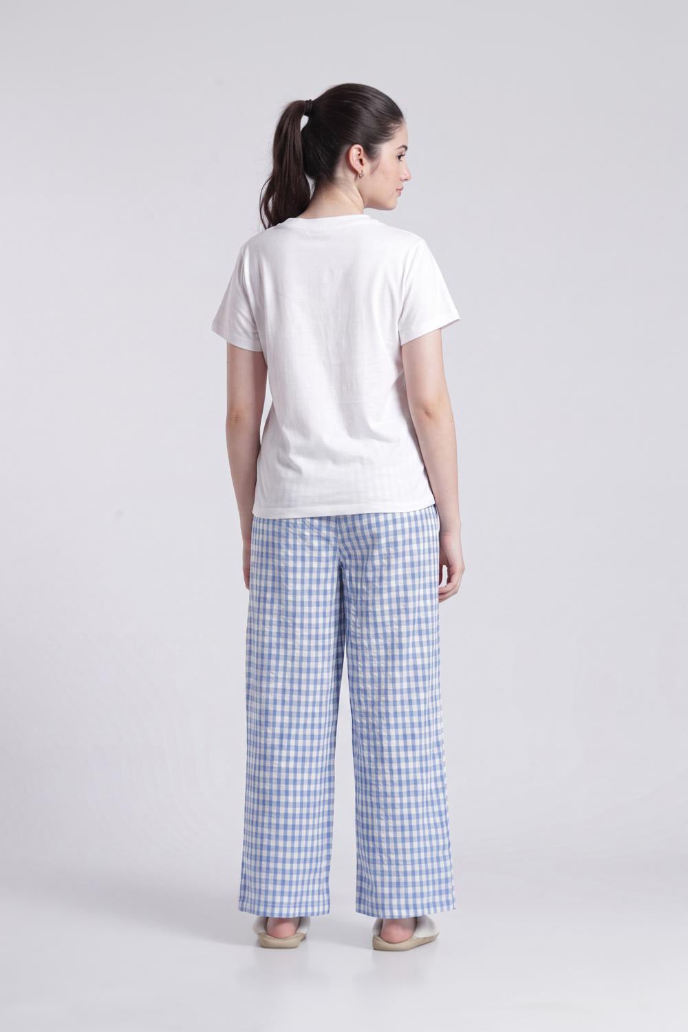 Blue Graphic Straight Fit Nightwear Set For Women - Image 5