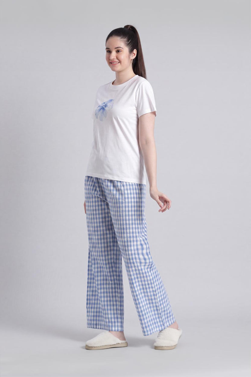 Blue Graphic Straight Fit Nightwear Set For Women - Image 6