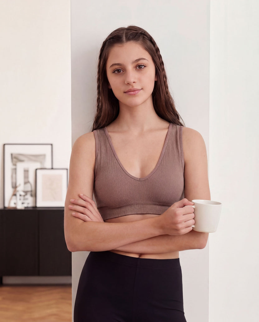 Taupe Seamless Textured Bra For Women - Image 1