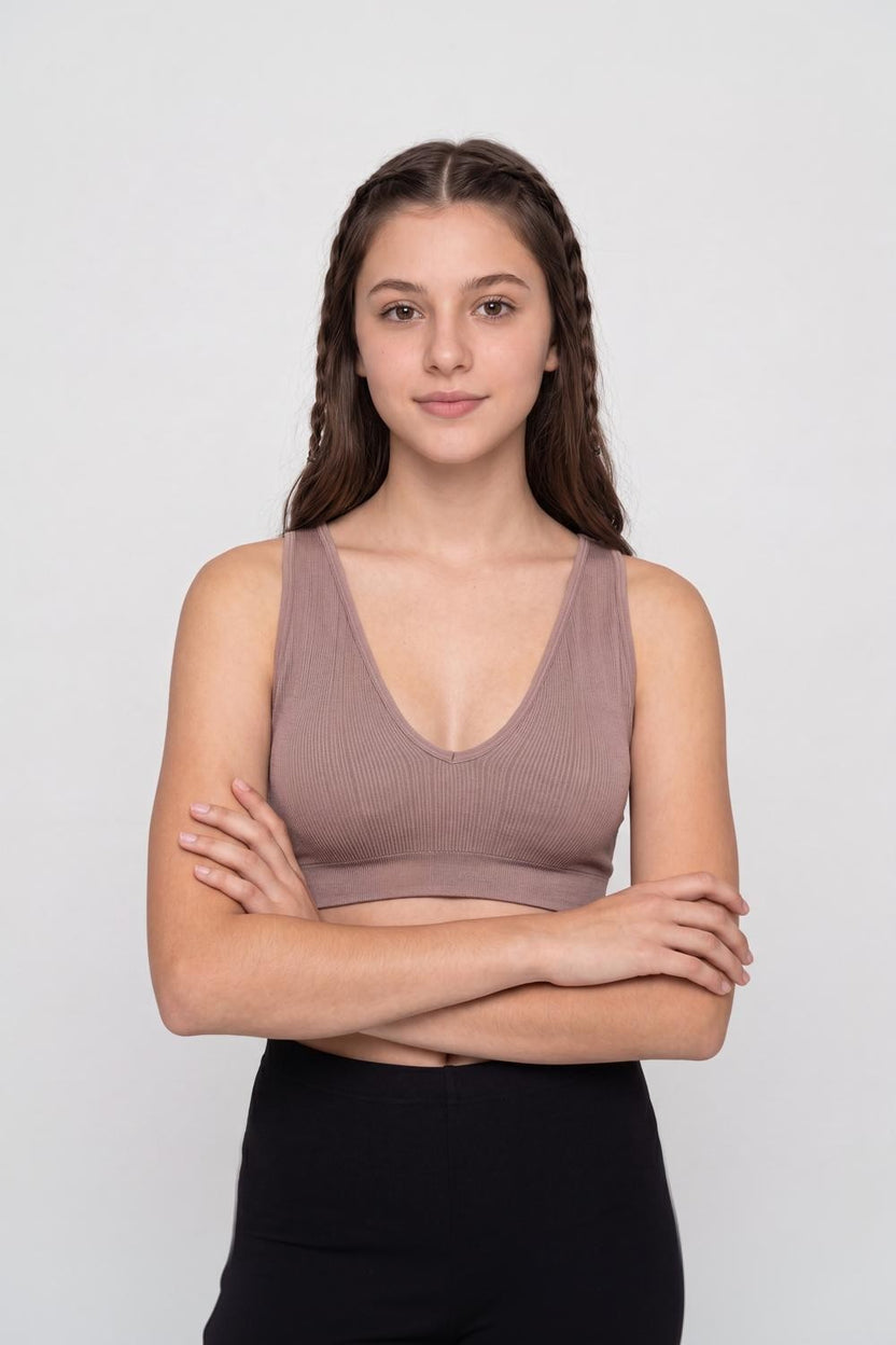 Taupe Seamless Textured Bra for Women - Image 2