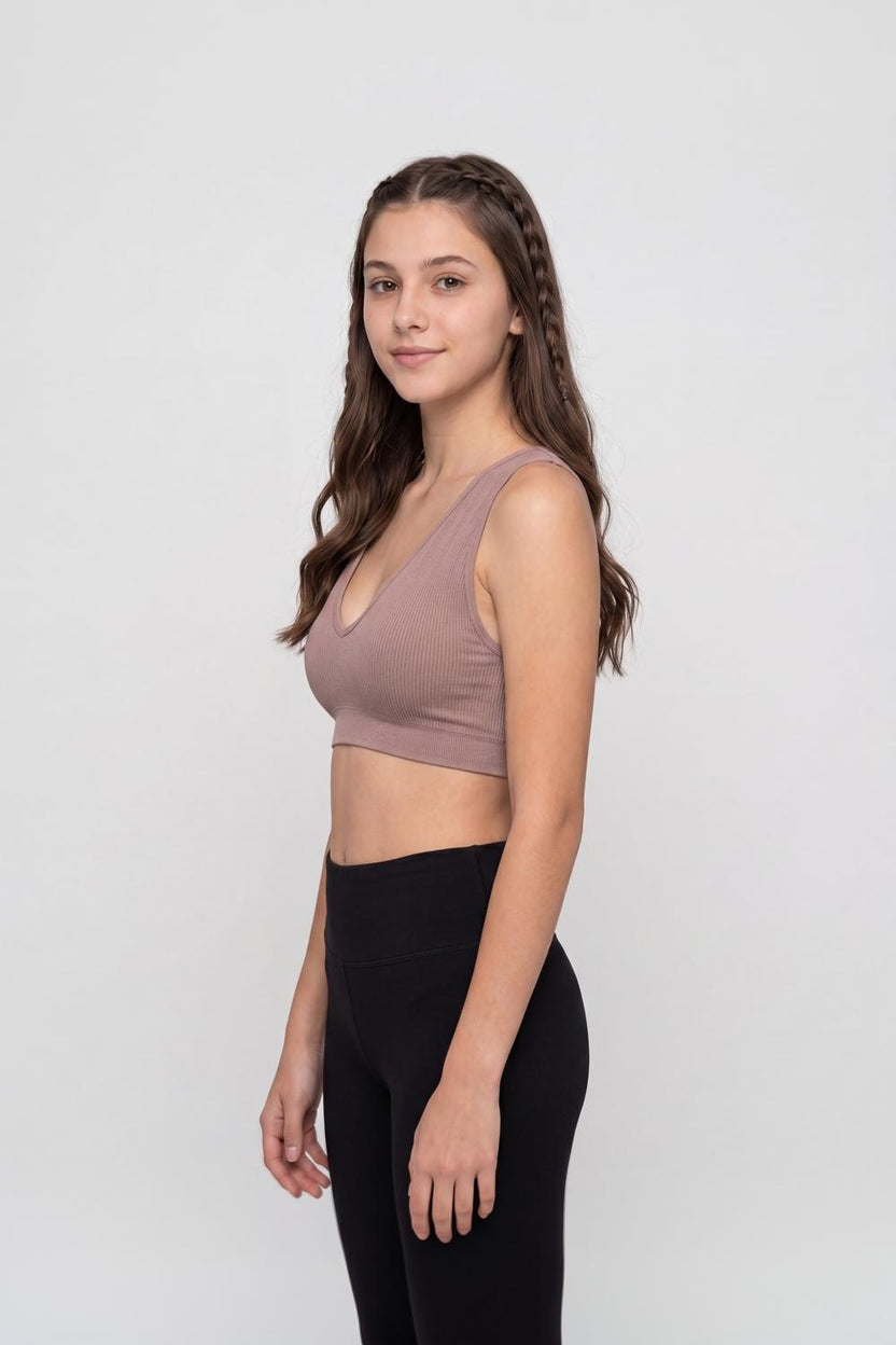 Taupe Seamless Textured Bra for Women - Image 4