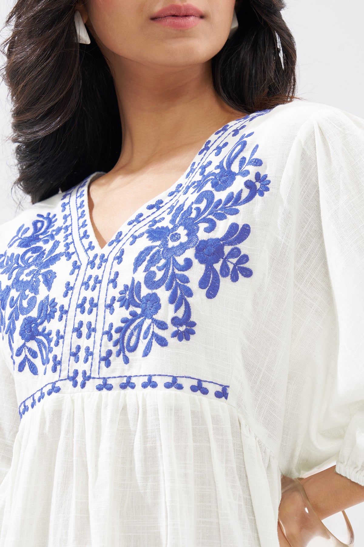 White Embroidered Dress for Women - Image 3