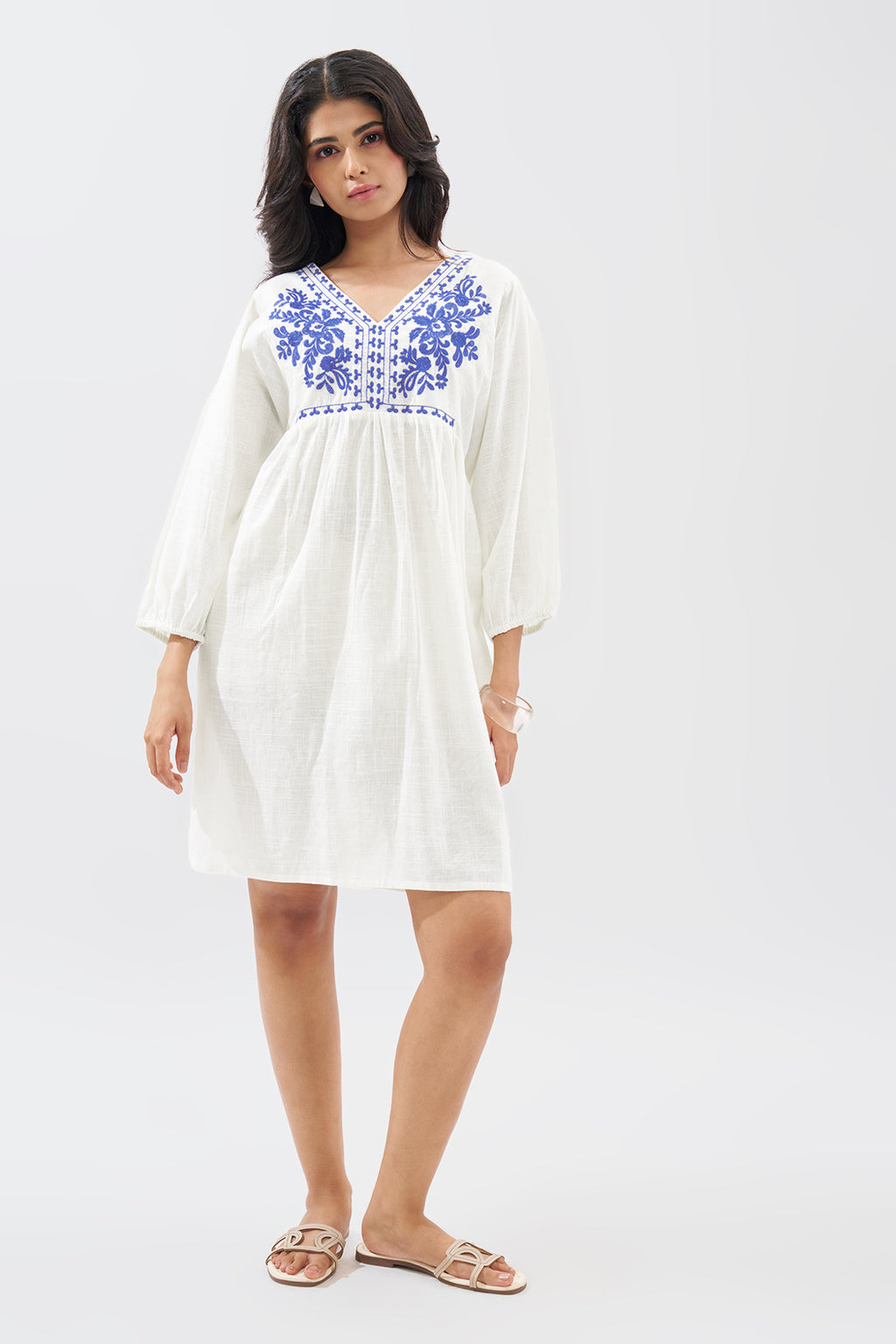 White Embroidered Dress for Women - Image 2