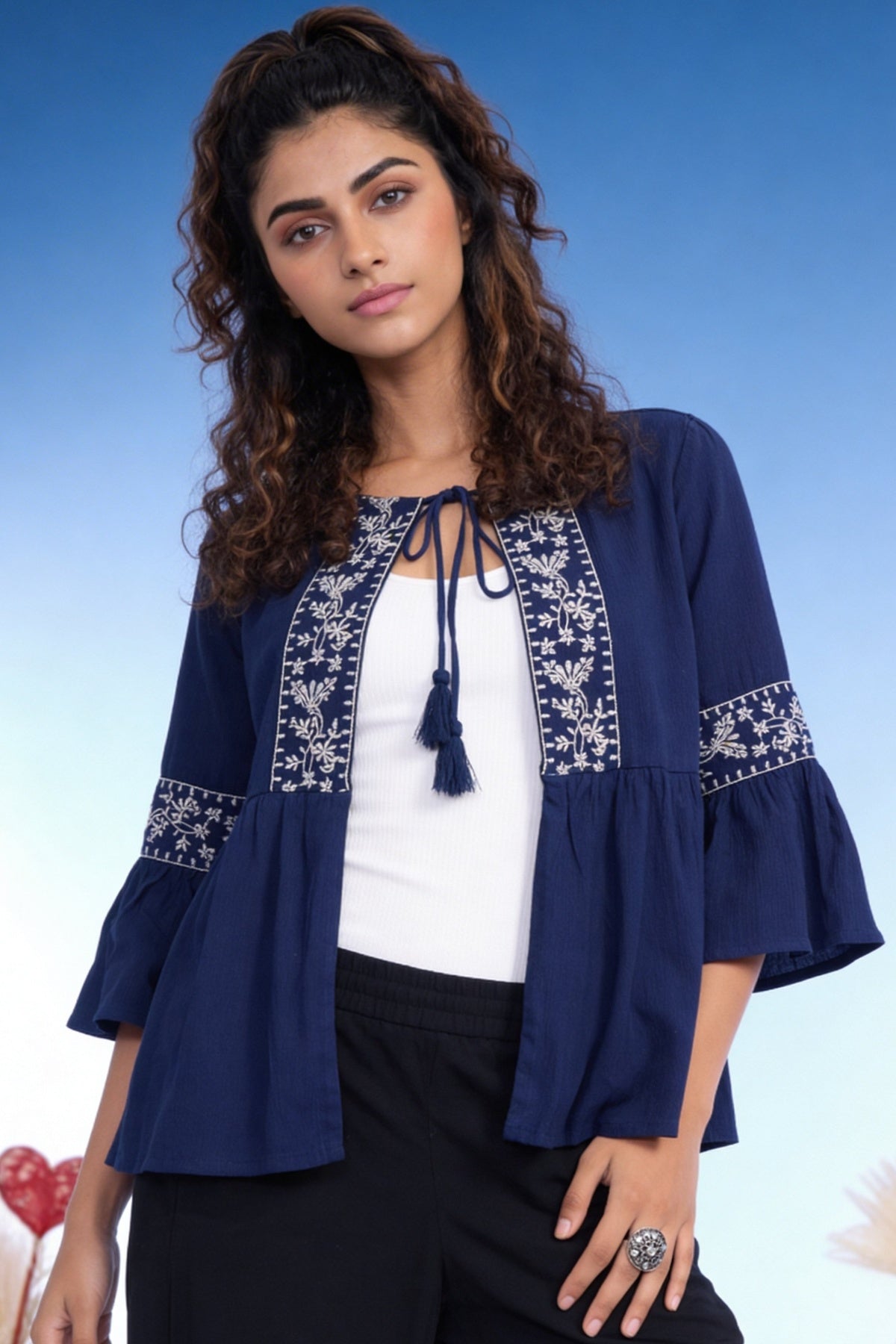 Blue Regular Fit Embroidered Tunic for Women - Image 1