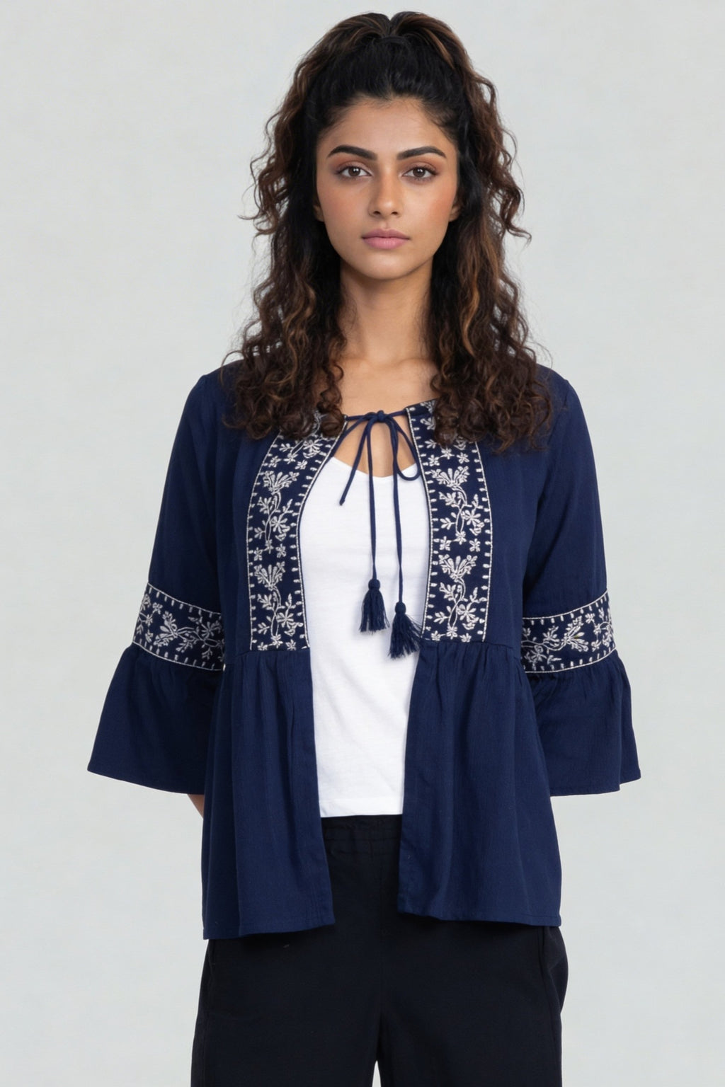 Blue Regular Fit Embroidered Tunic for Women - Image 2
