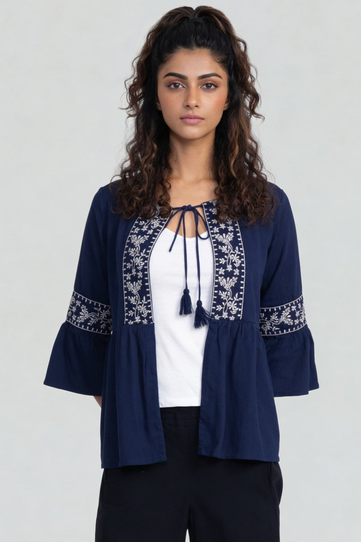Blue Regular Fit Embroidered Tunic for Women - Image 2
