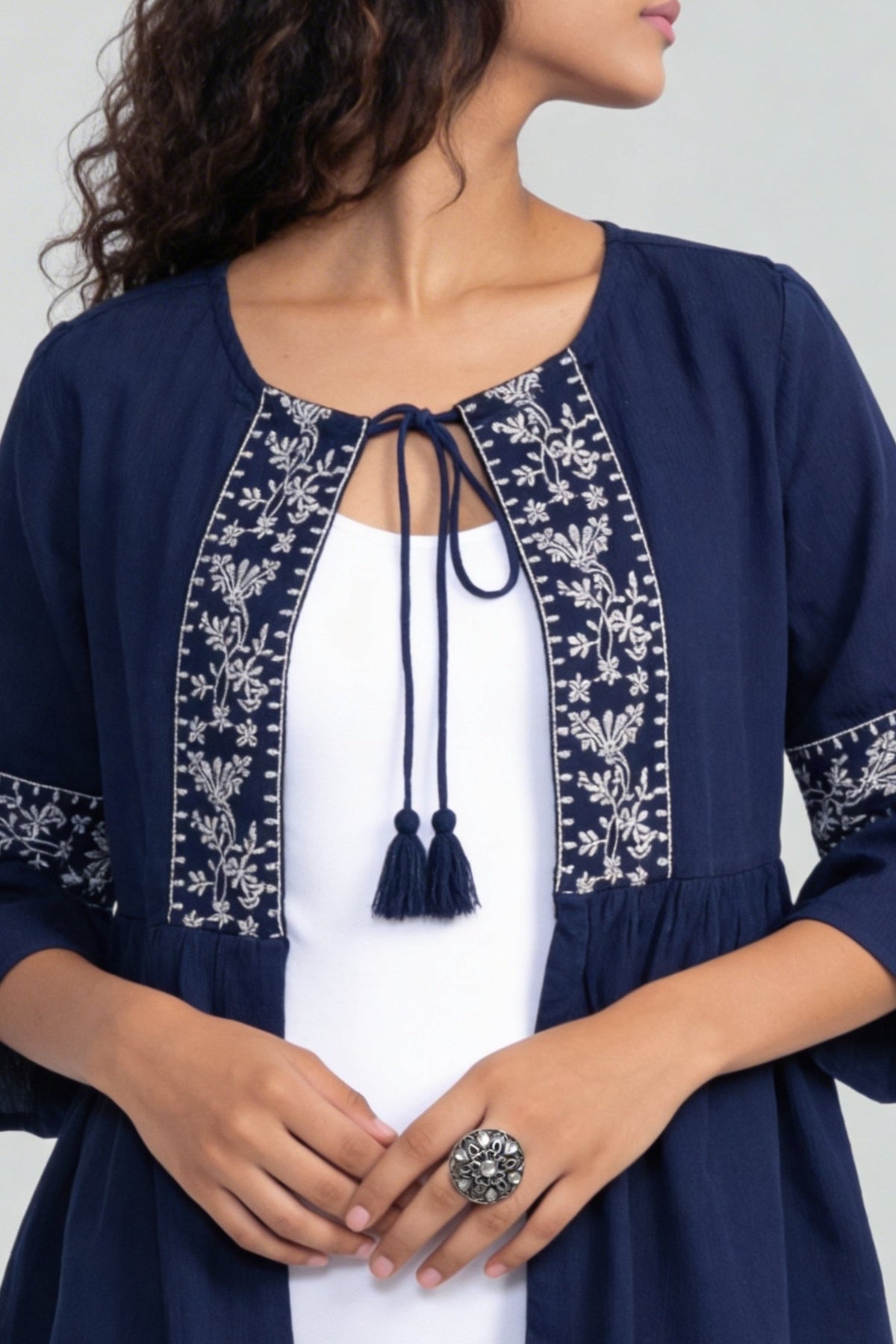 Blue Regular Fit Embroidered Tunic for Women - Image 3