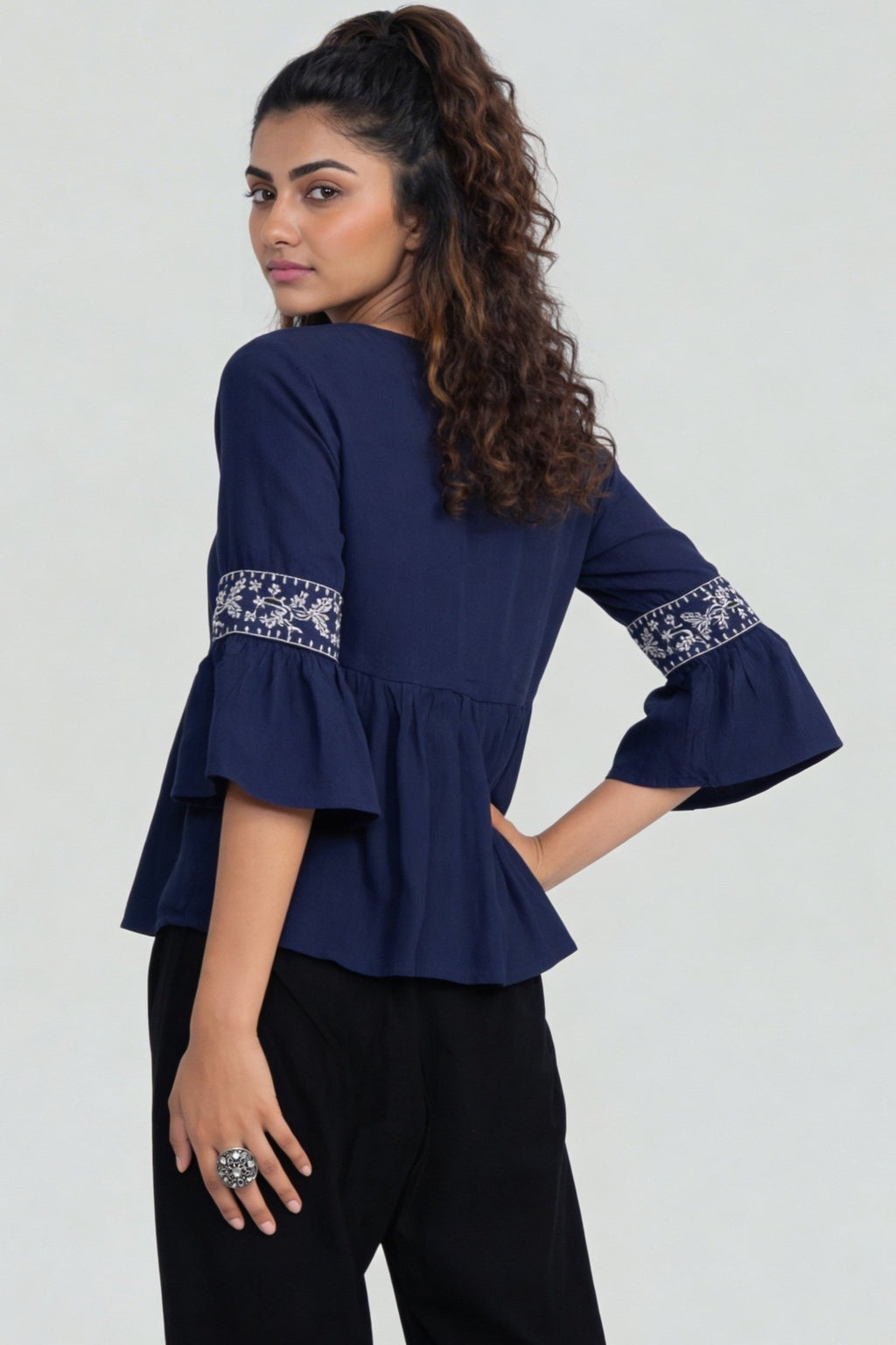 Blue Regular Fit Embroidered Tunic for Women - Image 5