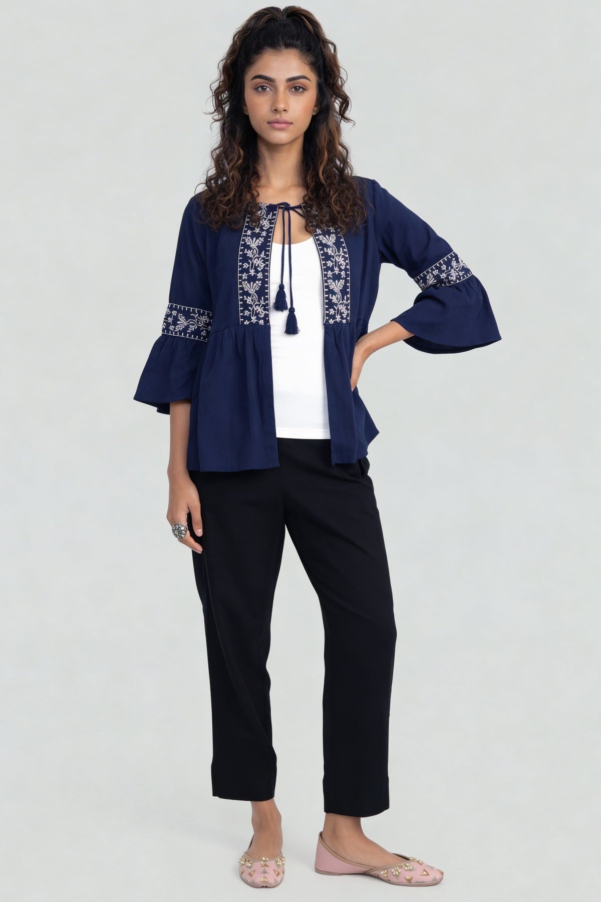 Blue Regular Fit Embroidered Tunic for Women - Image 6