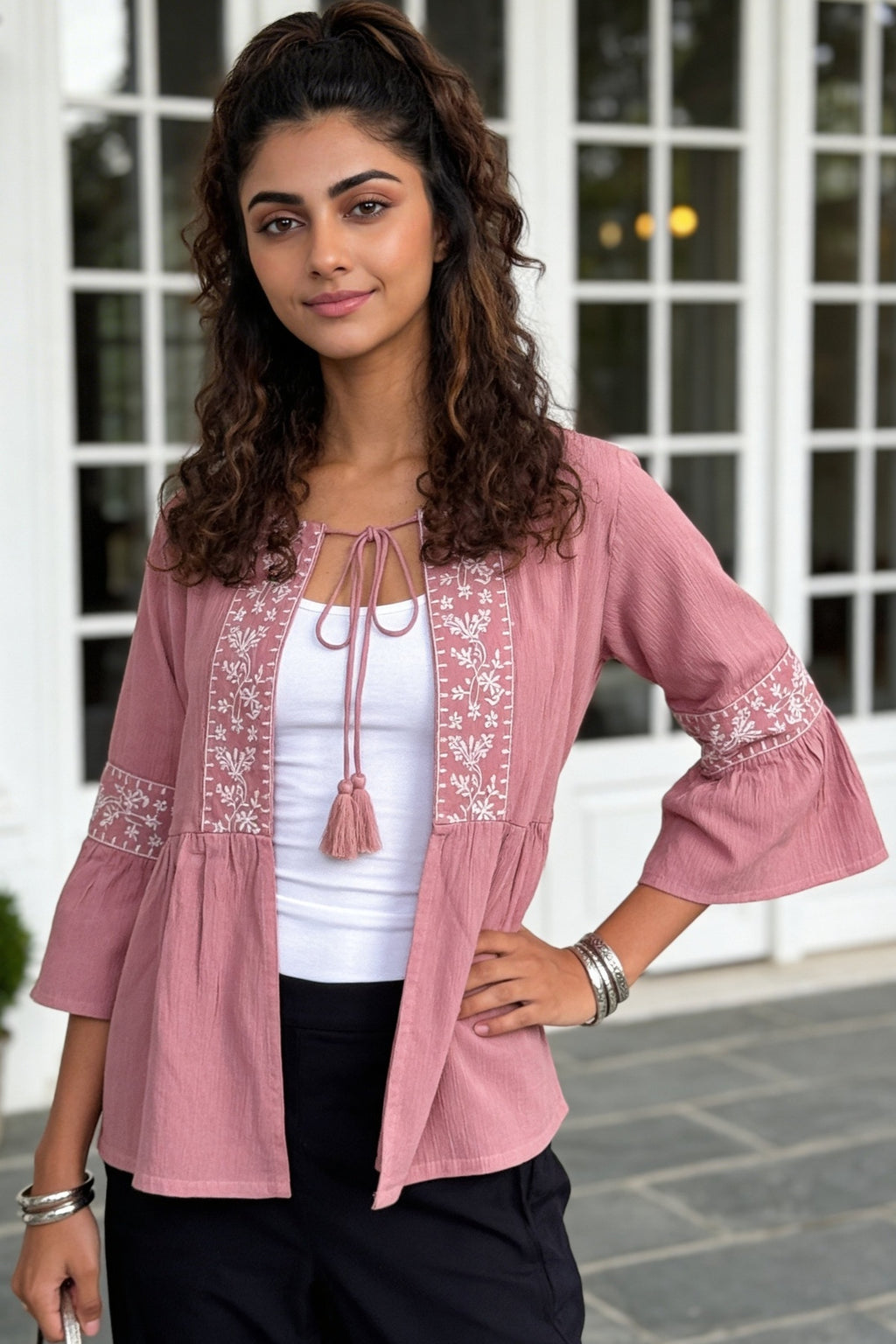 Pink Regular Fit Embroidered Tunic for Women - Image 1
