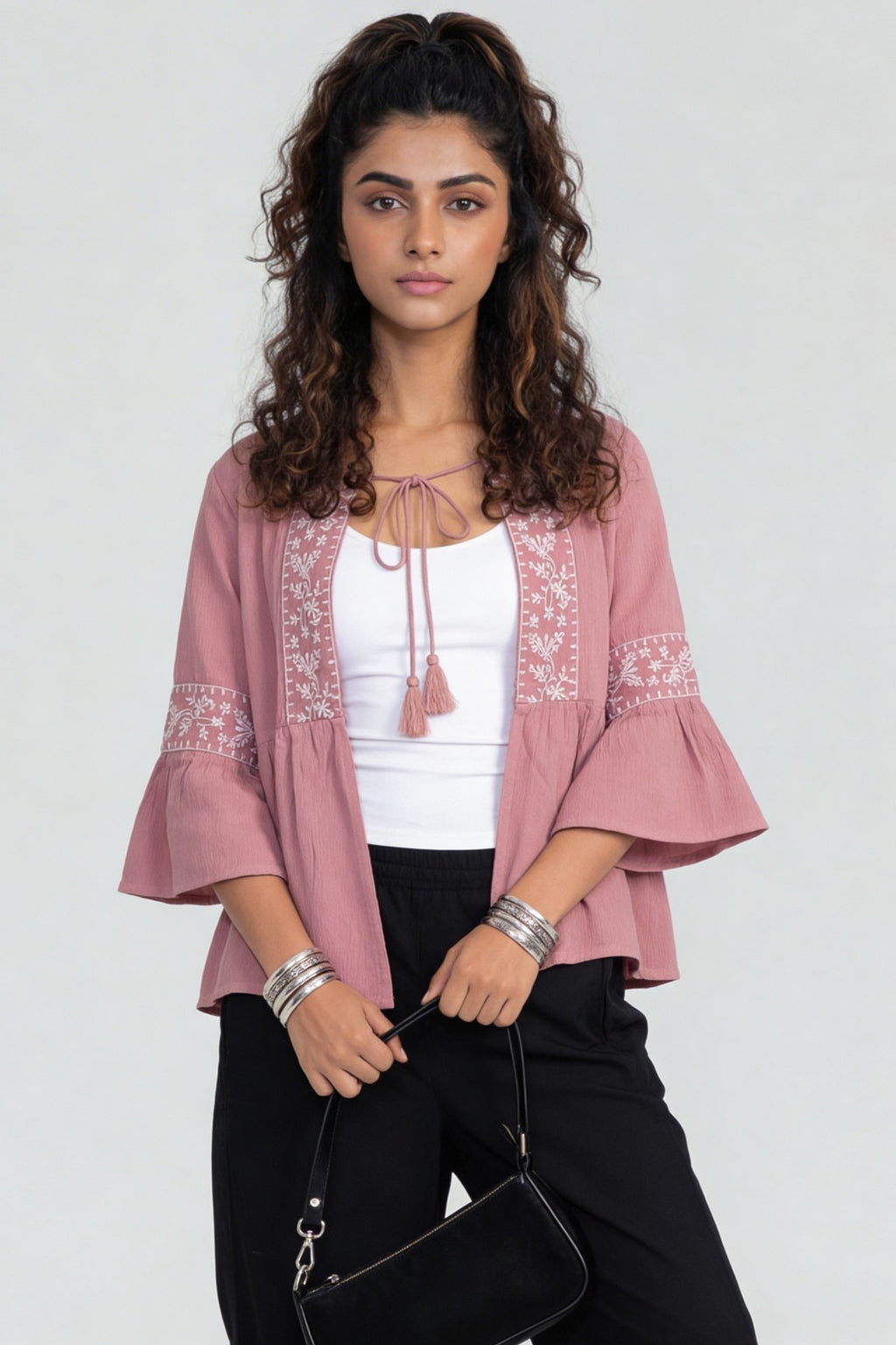 Pink Regular Fit Embroidered Tunic for Women - Image 2