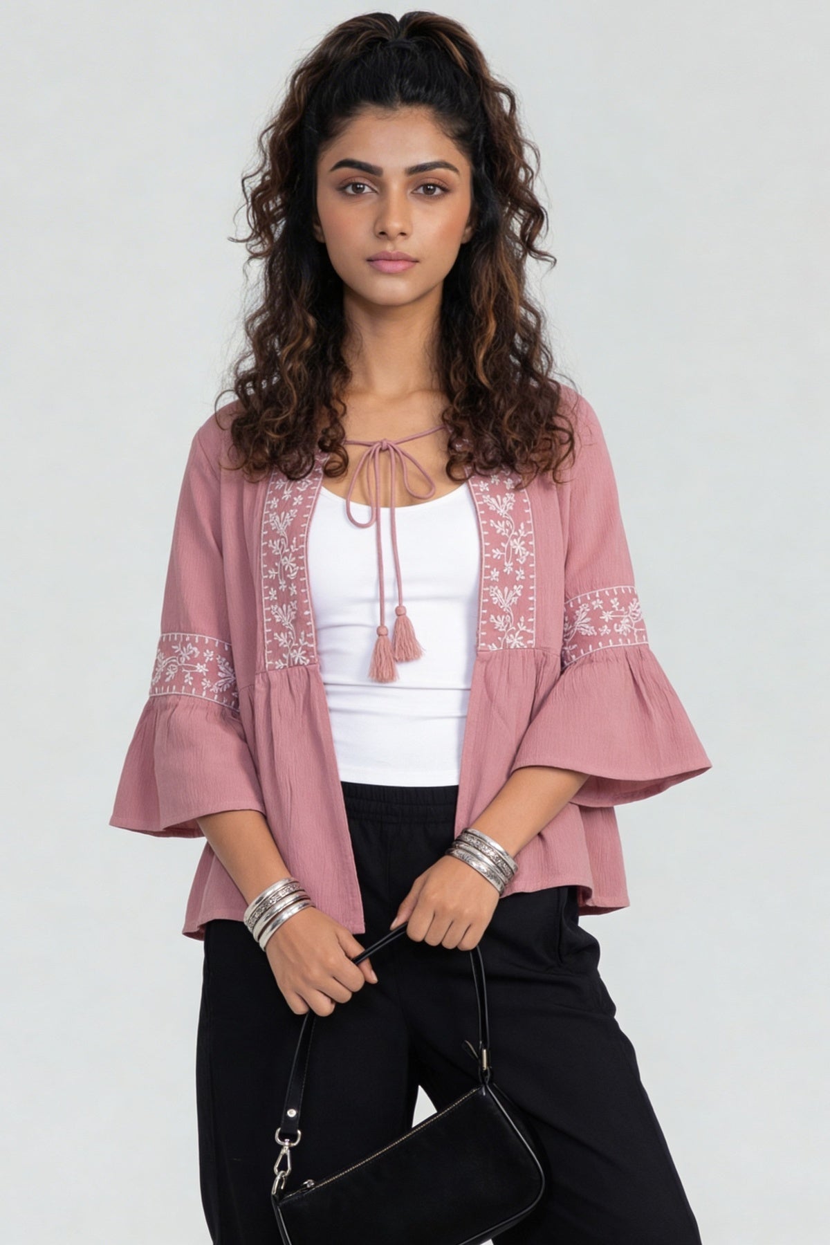 Pink Regular Fit Embroidered Tunic for Women - Image 2