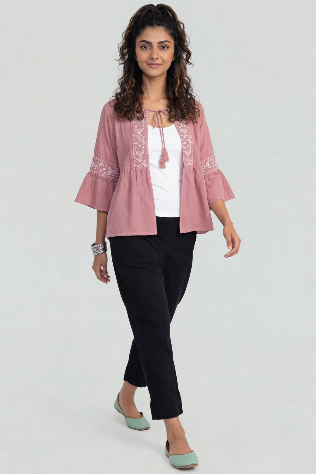 Pink Regular Fit Embroidered Tunic for Women - Image 6
